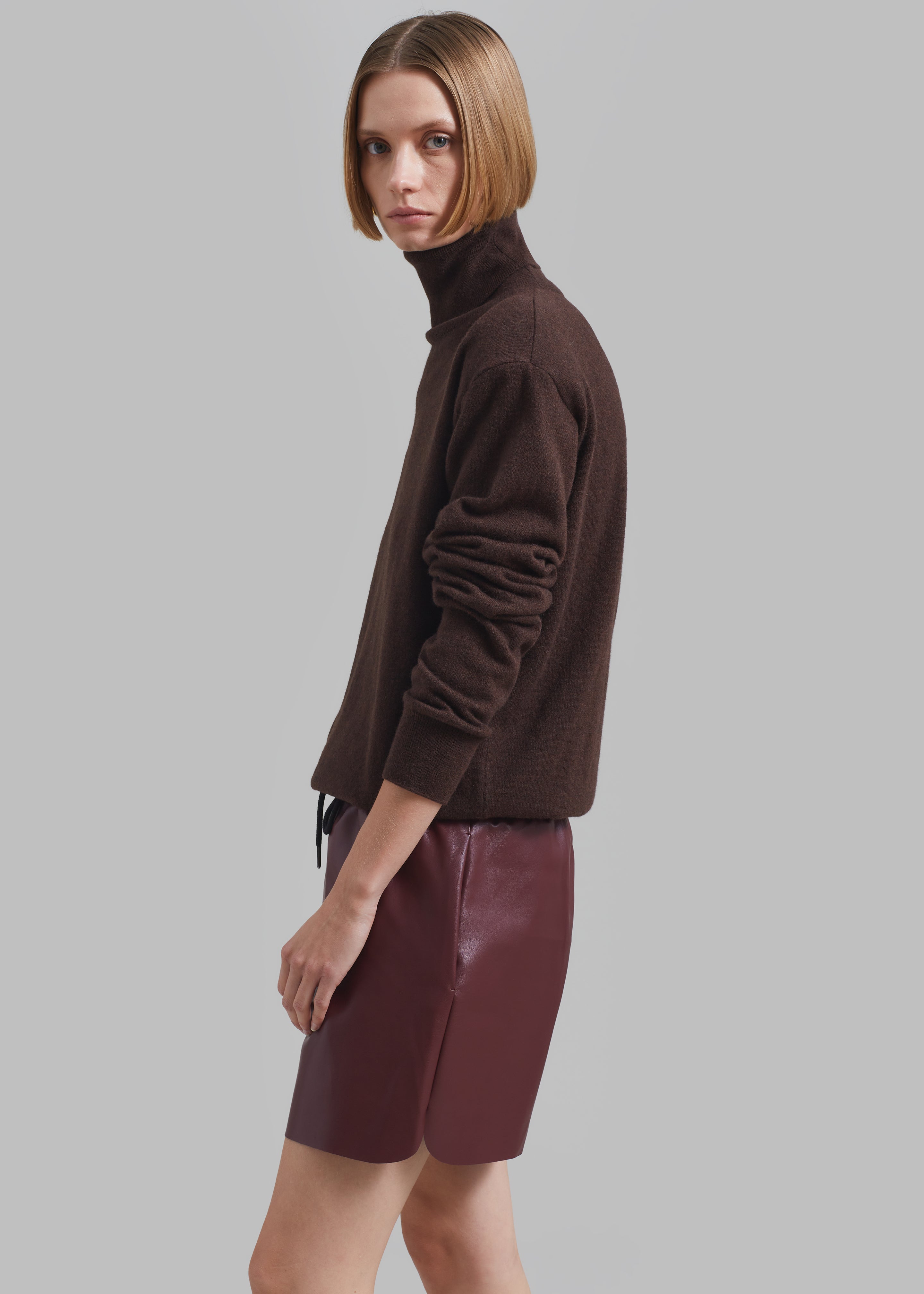 Kine Faux Leather Shorts - Burgundy - 5