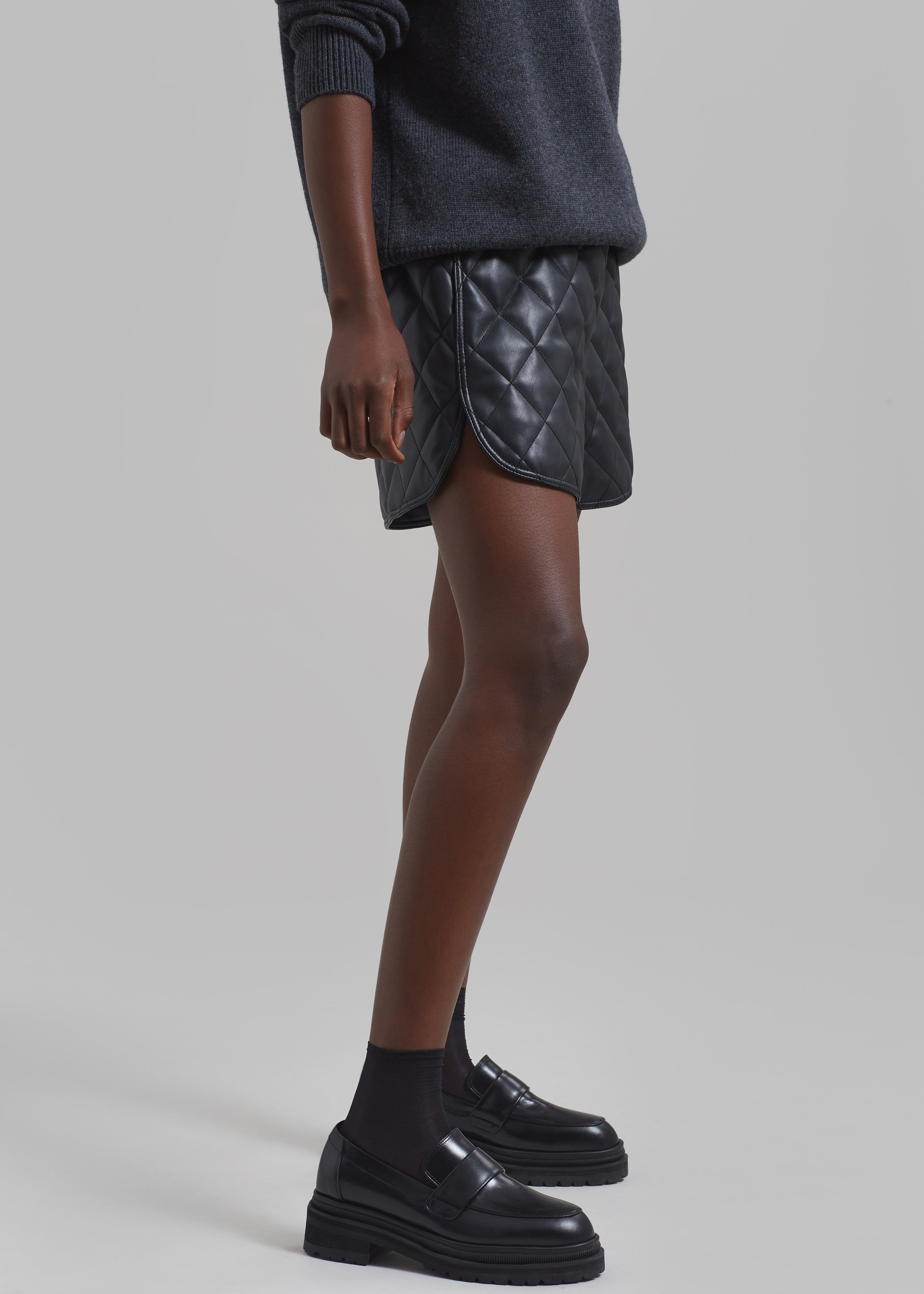 Kingston Faux Leather Quilted Shorts - Black - 7