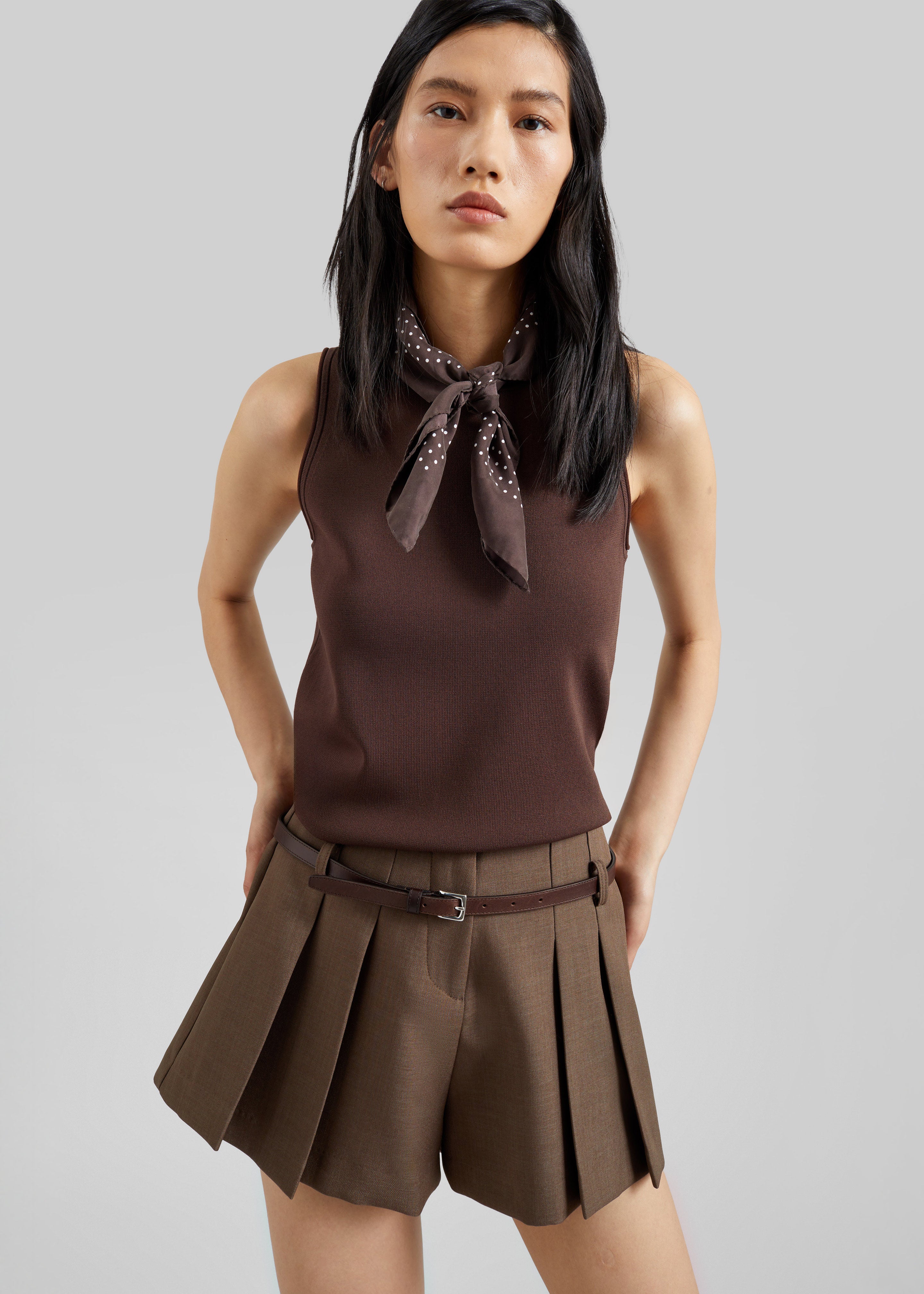 Kinna Knit Sleeveless Top - Brown - 1