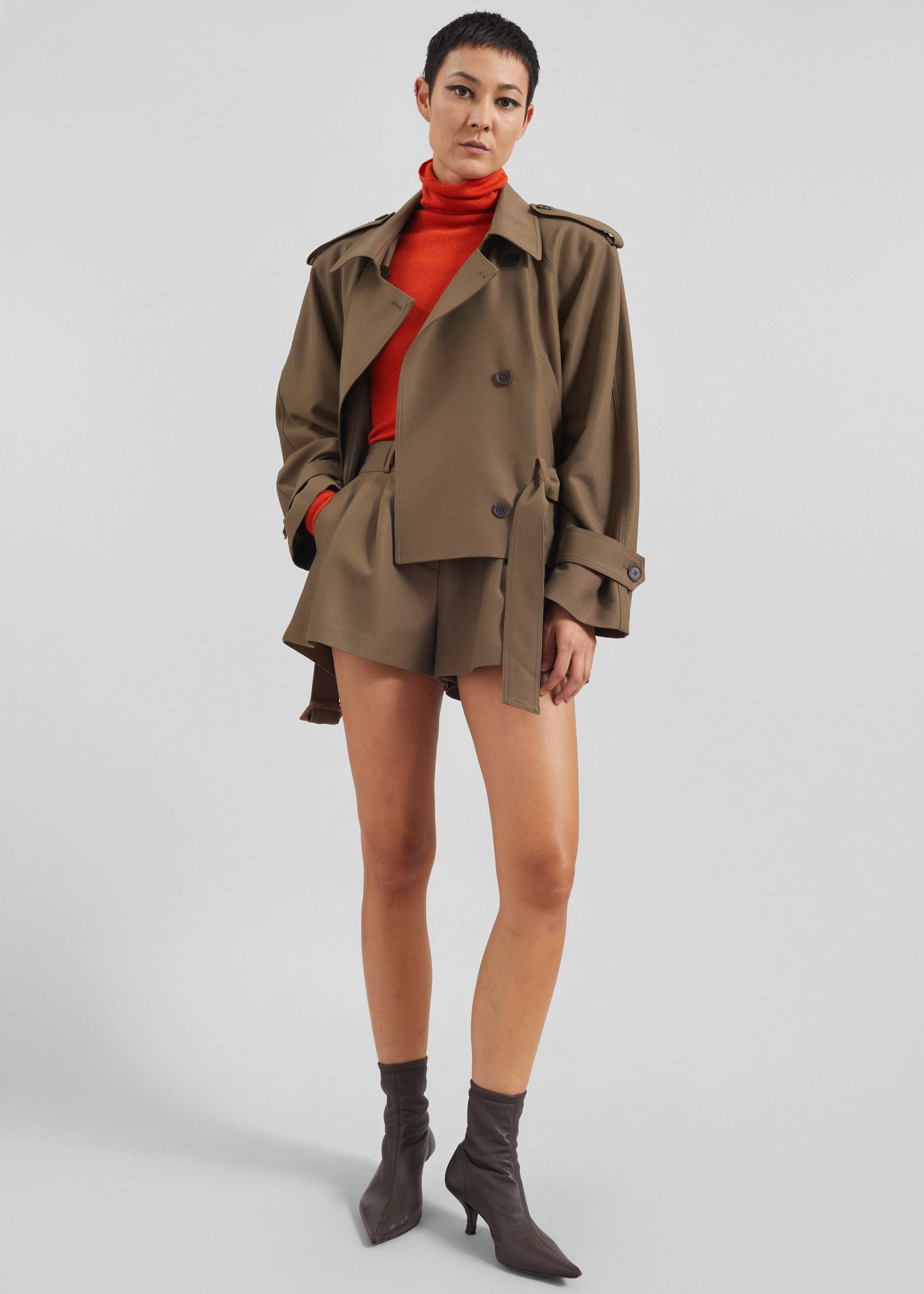 Kinsley Cropped Trench Jacket - Brown – The Frankie Shop
