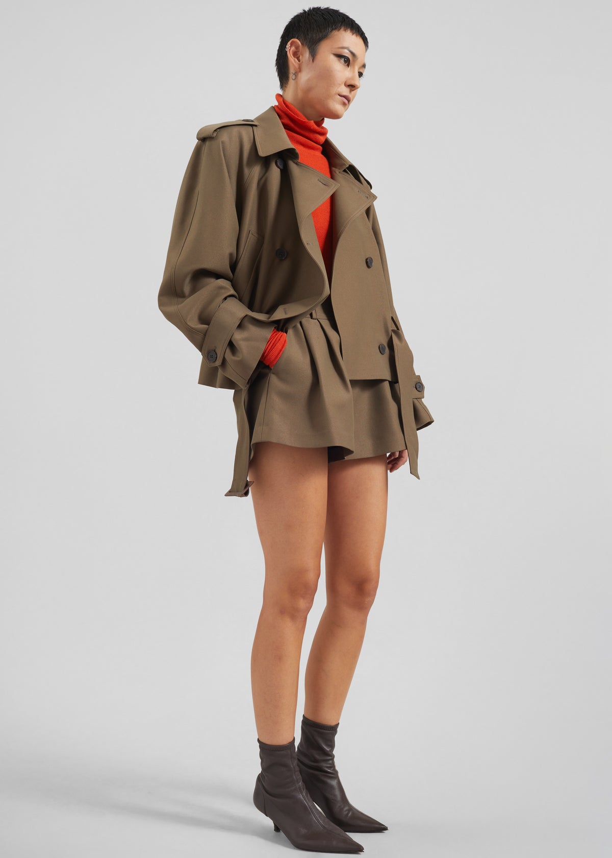 Kinsley Cropped Trench Jacket - Brown - 8