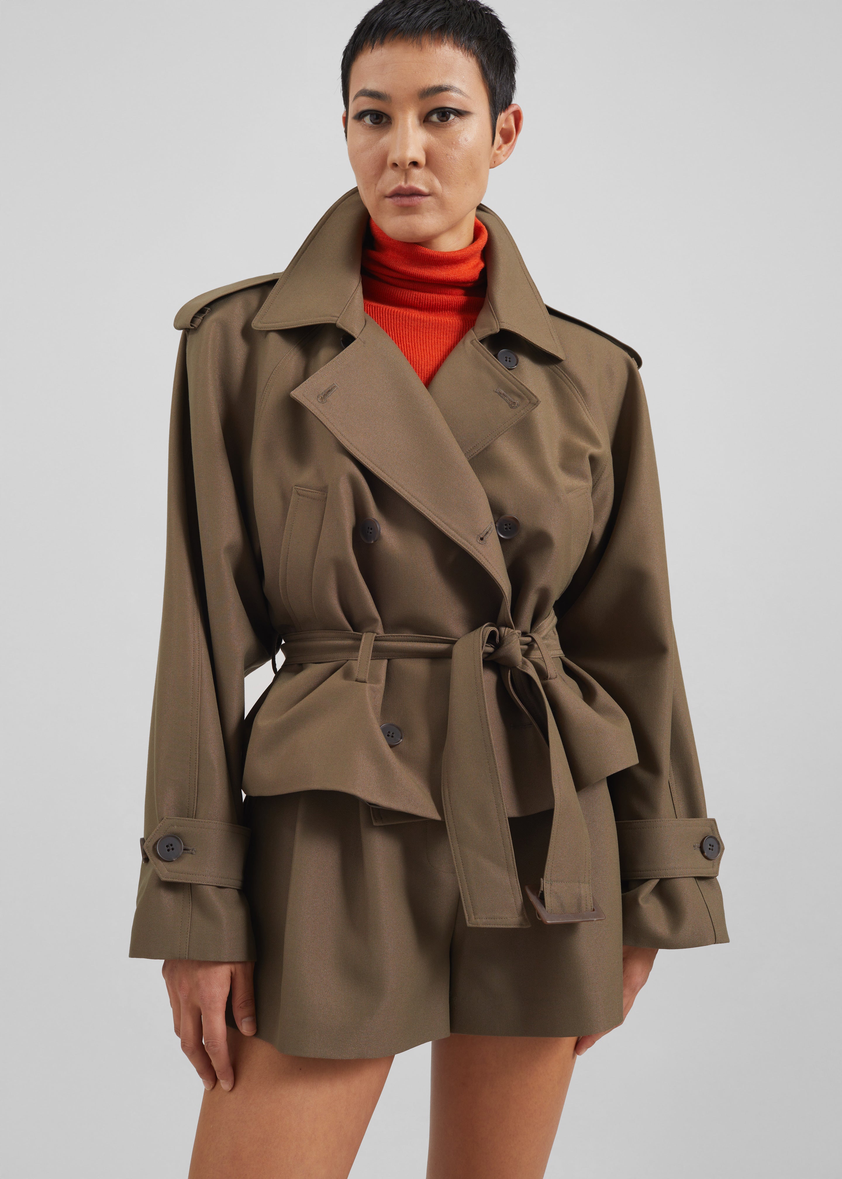 Kinsley Cropped Trench Jacket - Brown – The Frankie Shop