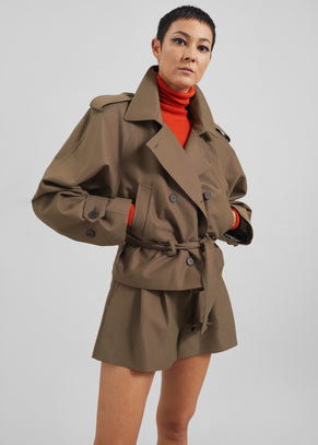 Kinsley Cropped Trench Jacket - Brown