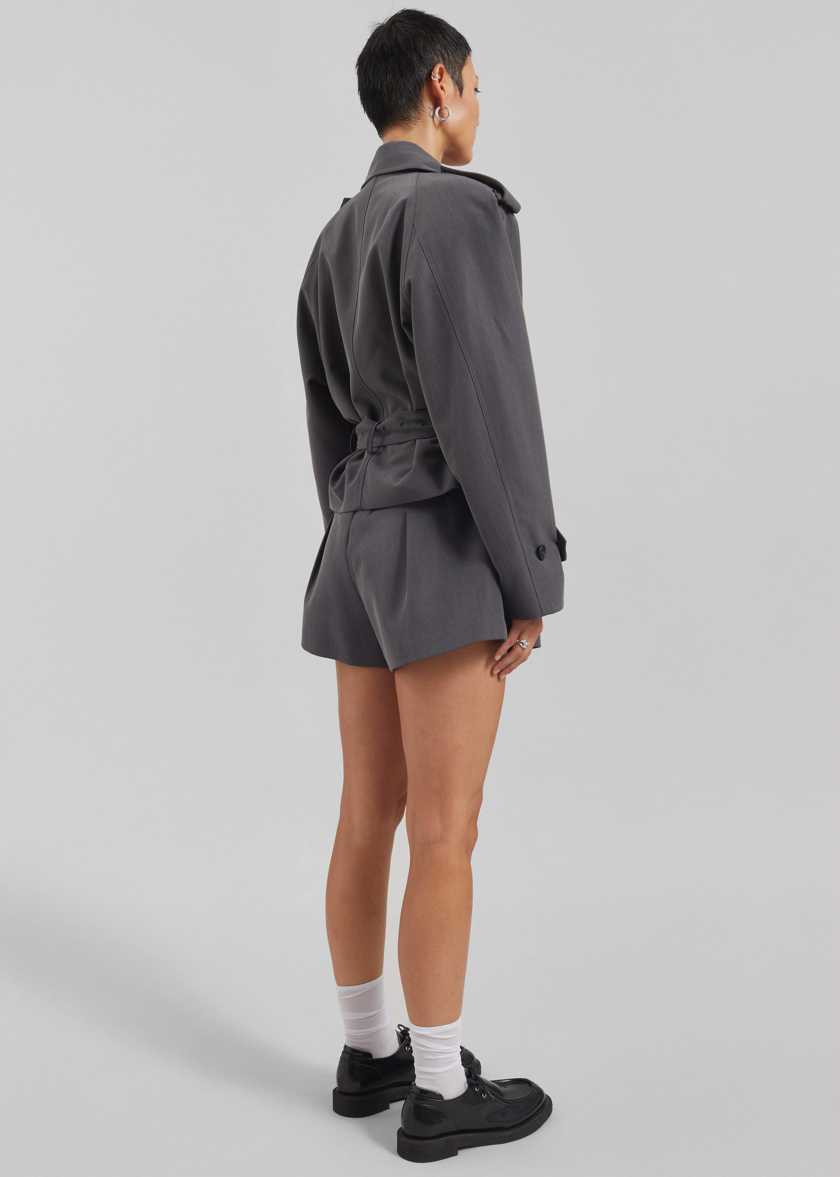 Kinsley Cropped Trench Jacket - Grey - 8