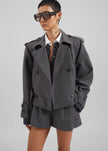 Kinsley Cropped Trench Jacket - Grey
