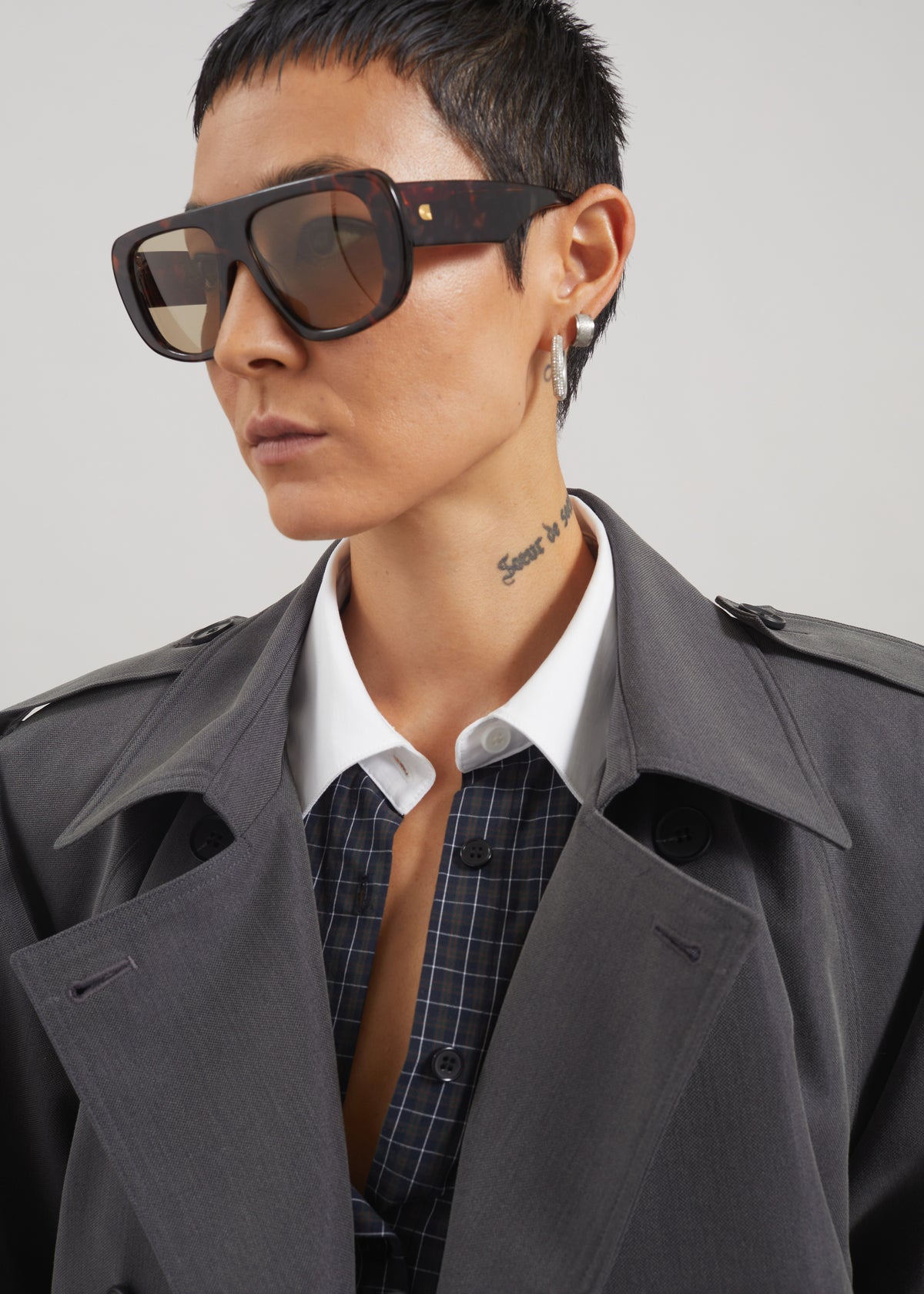 Kinsley Cropped Trench Jacket - Grey - 6