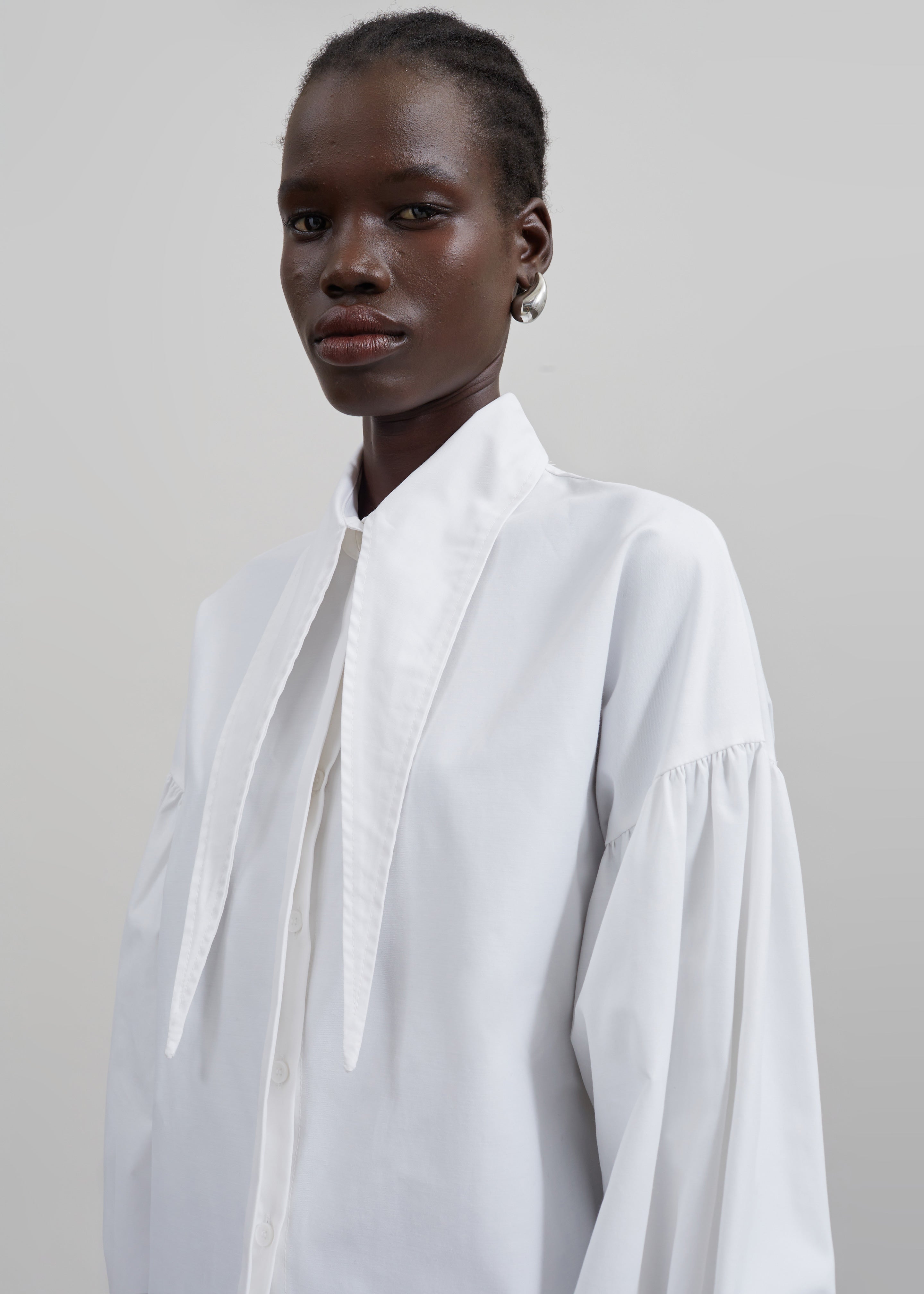 Klara Long Collar Shirt - White - 1