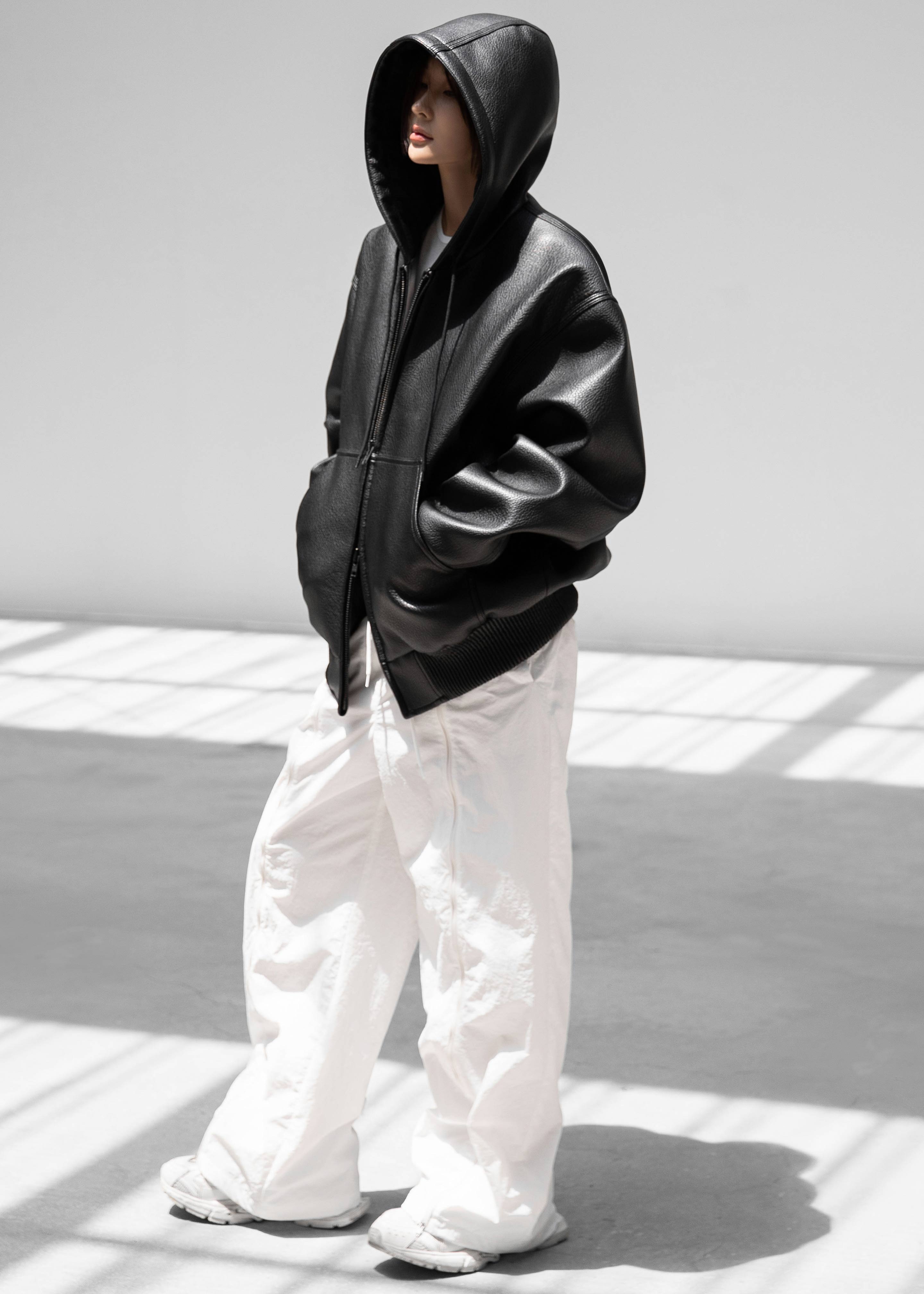 Kodai Faux Leather Bomber Jacket - Black - 3