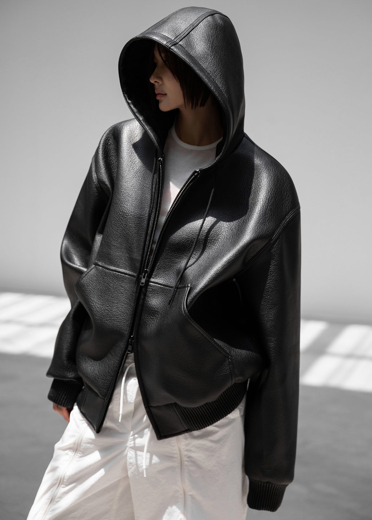 Kodai Faux Leather Bomber Jacket - Black - 1