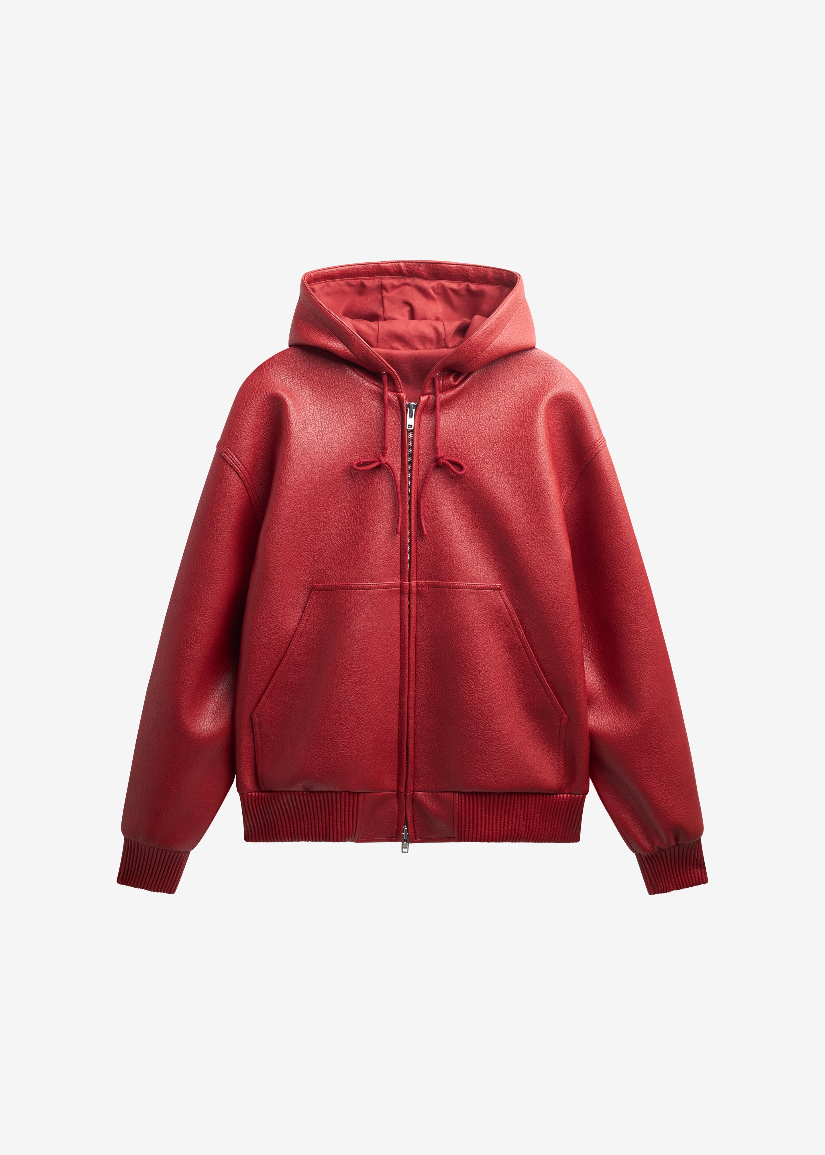 Kodai Faux Leather Bomber Jacket - Red - 11