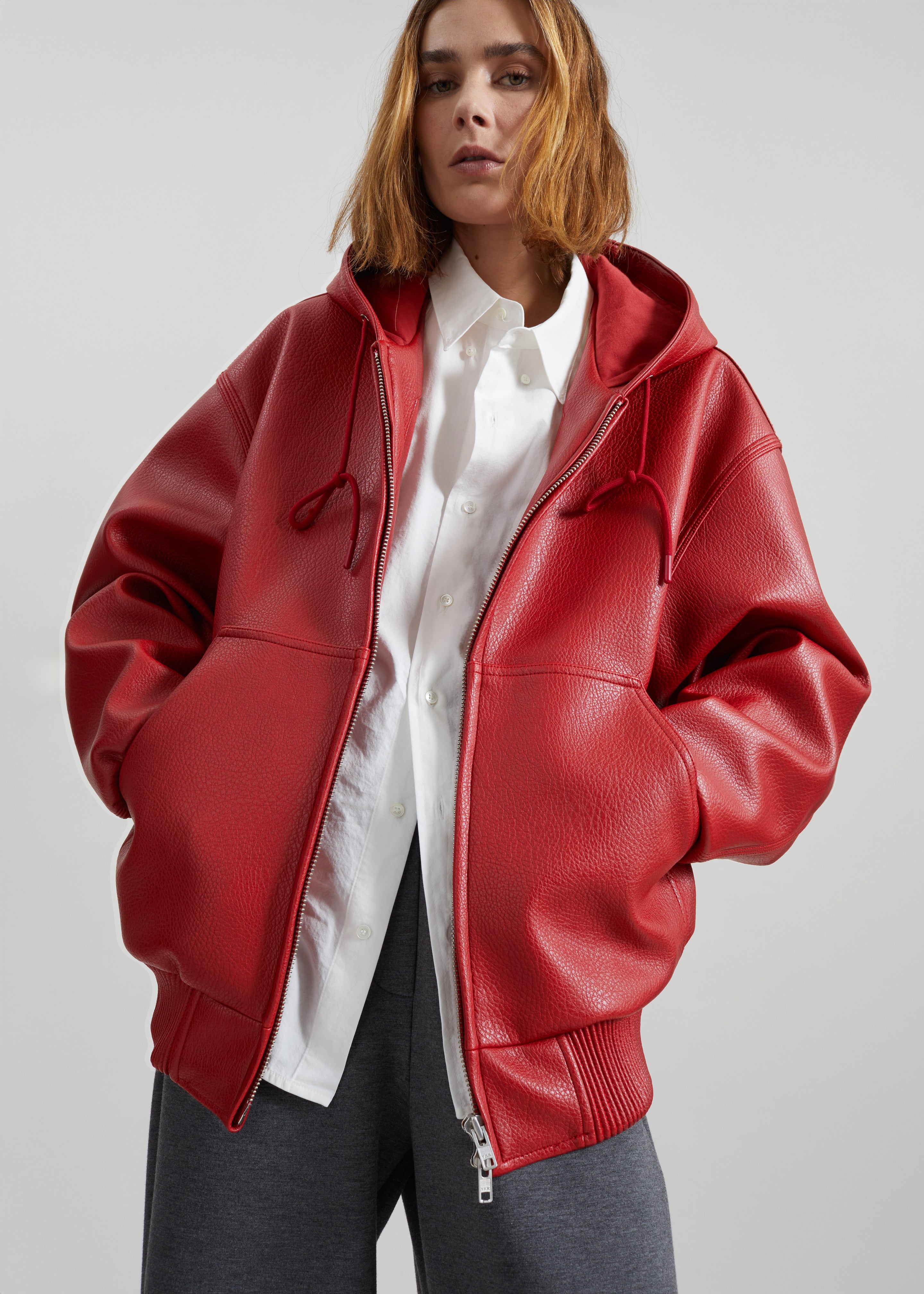 Kodai Faux Leather Bomber Jacket - Red – The Frankie Shop