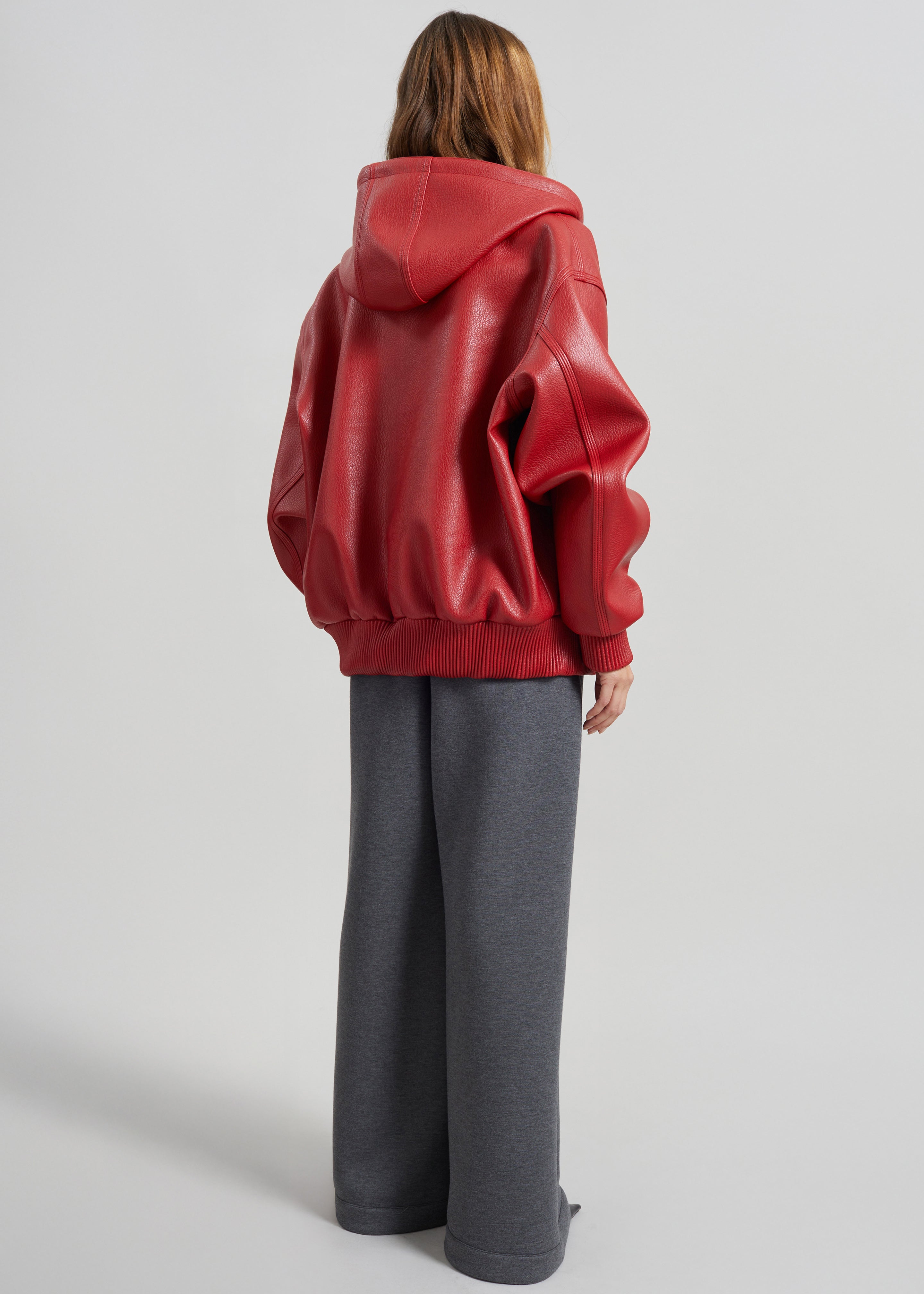 Kodai Faux Leather Bomber Jacket - Red - 10