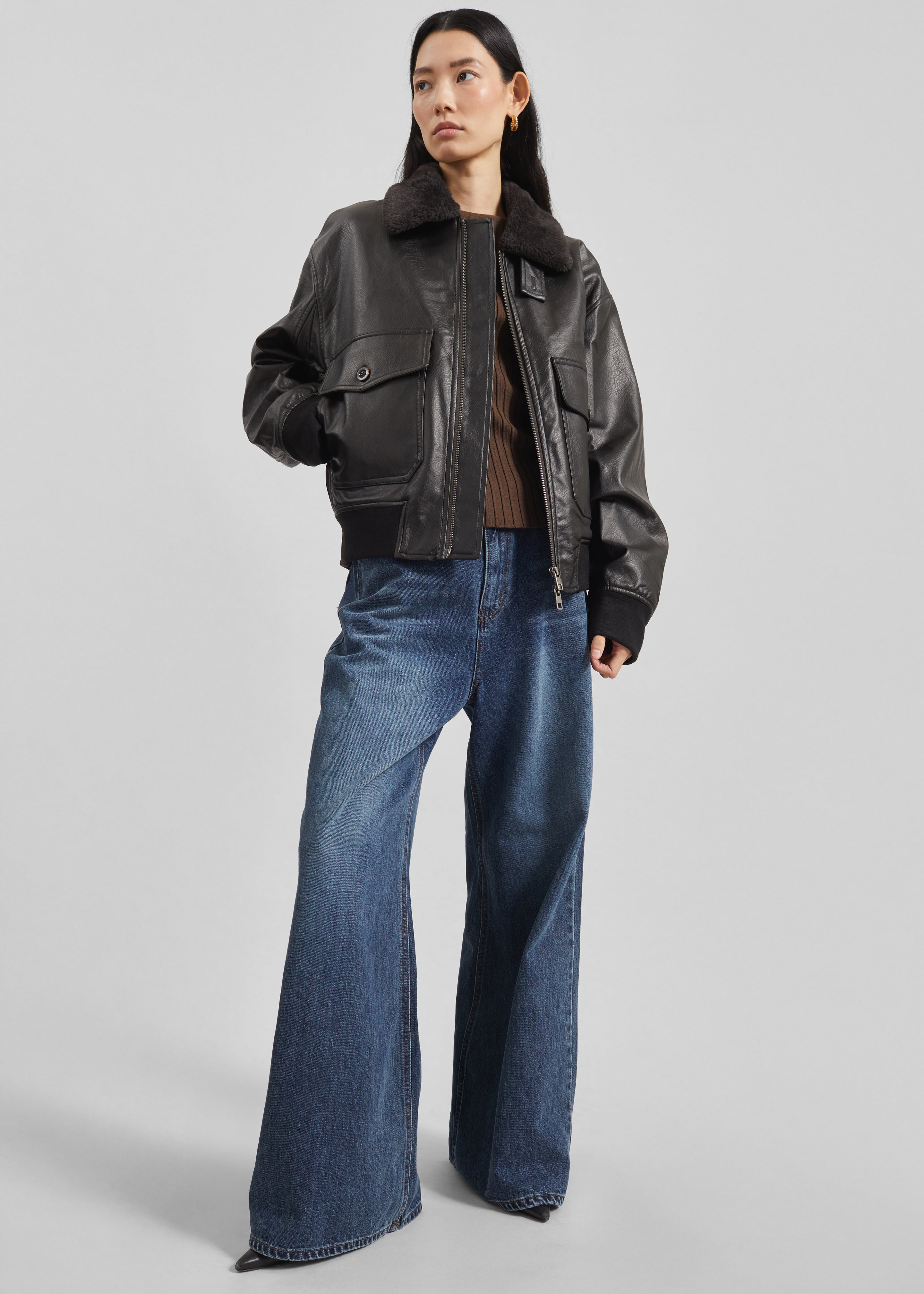 Kollam Faux Leather Boxy Jacket - Black - 3