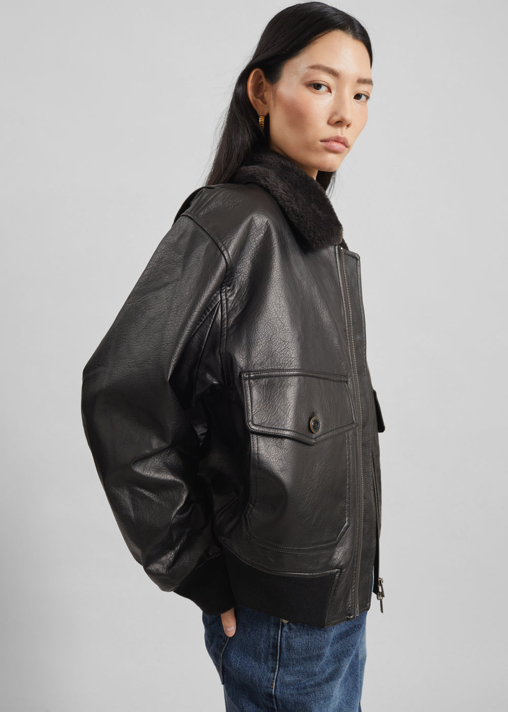 Kollam Faux Leather Boxy Jacket - Black - 1