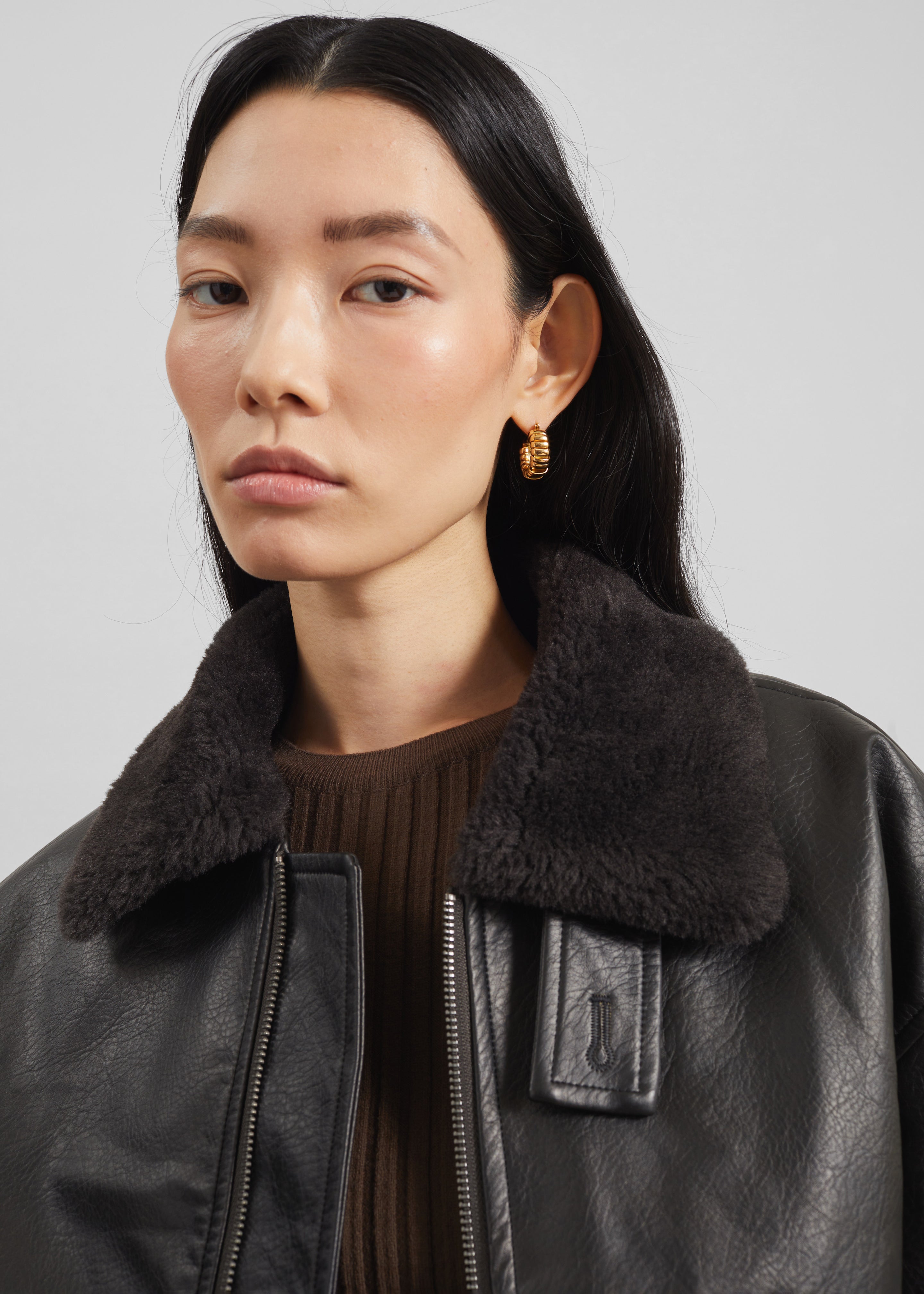 Kollam Faux Leather Boxy Jacket - Black - 4