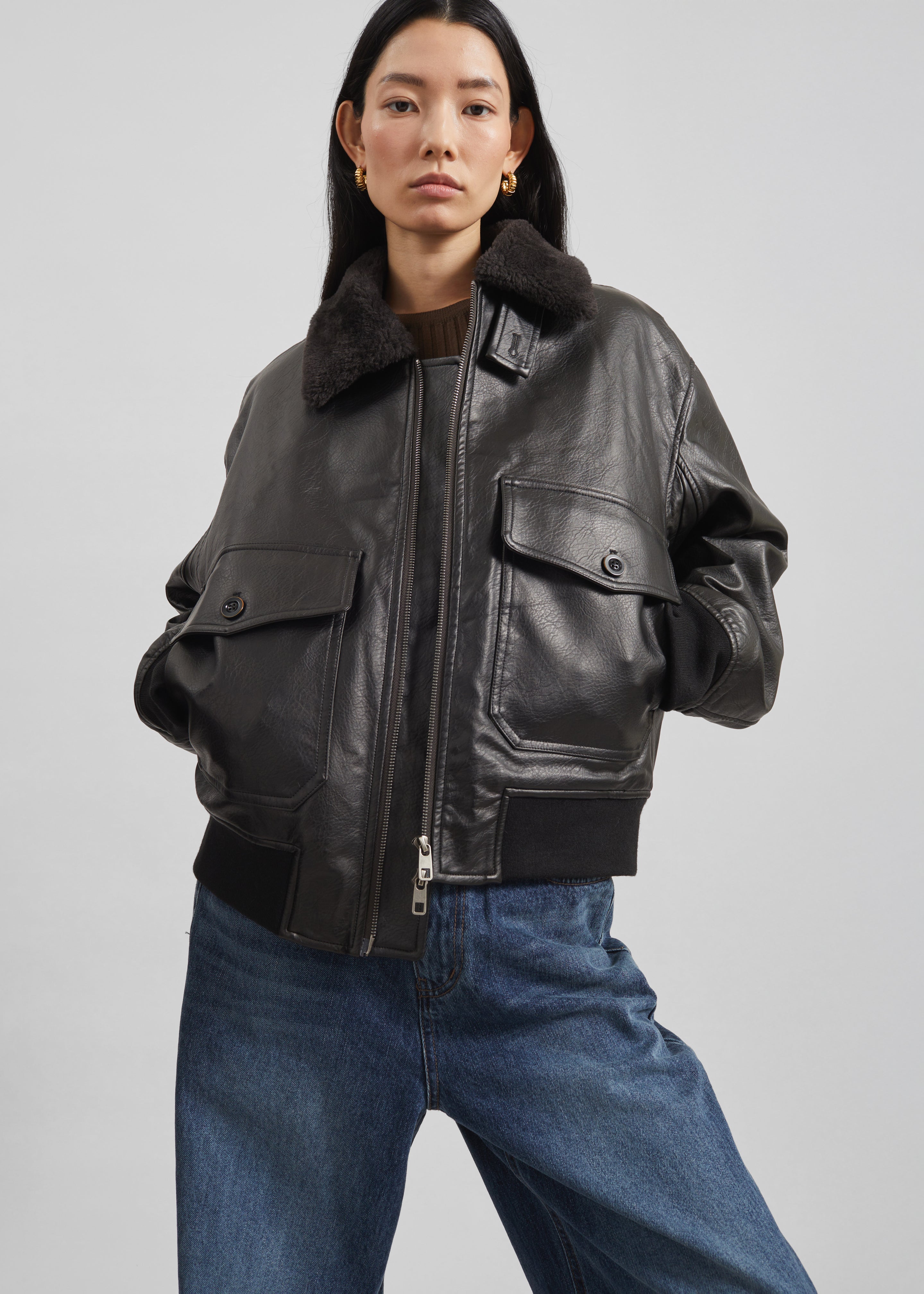 ESMOK fur pocket leather blouson レザーブルゾン