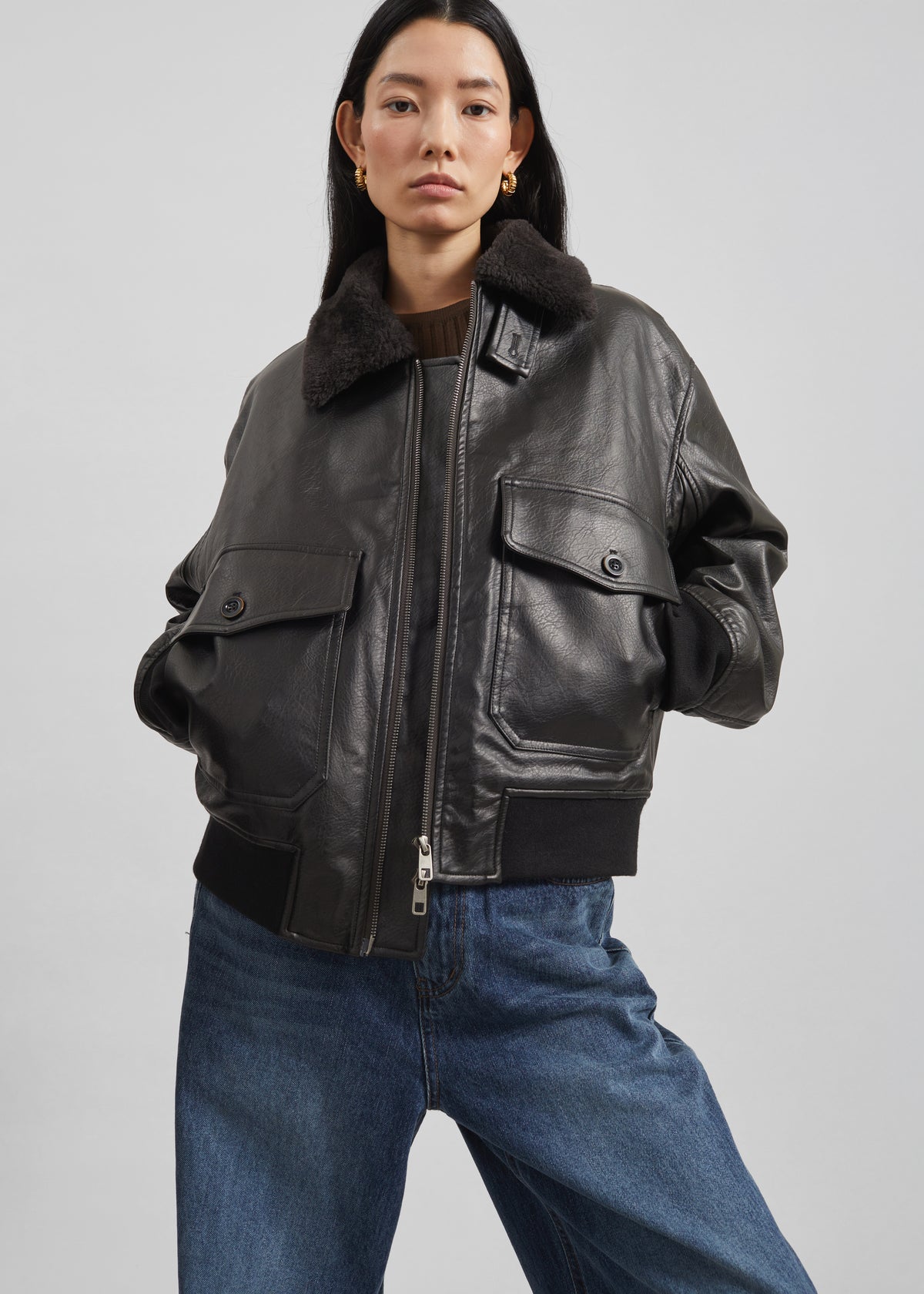 Kollam Faux Leather Boxy Jacket - Black - 5