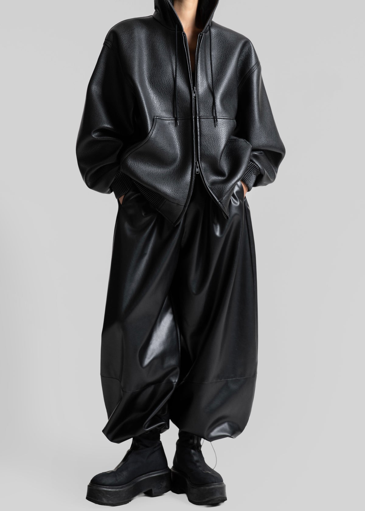 Kodai Faux Leather Bomber Jacket - Black - 7