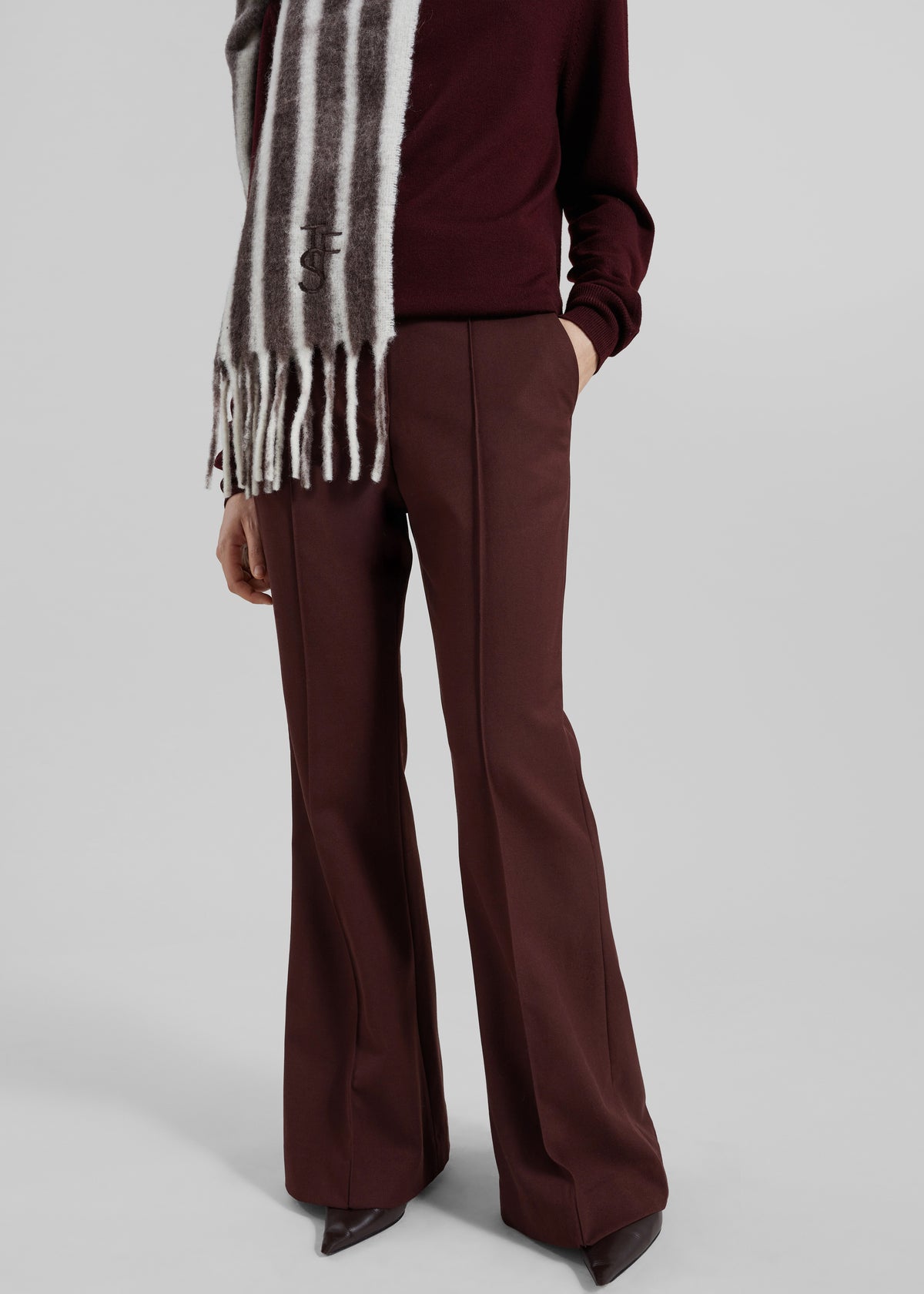 Kvale Pintuck Flared Trousers - Burgundy - 2