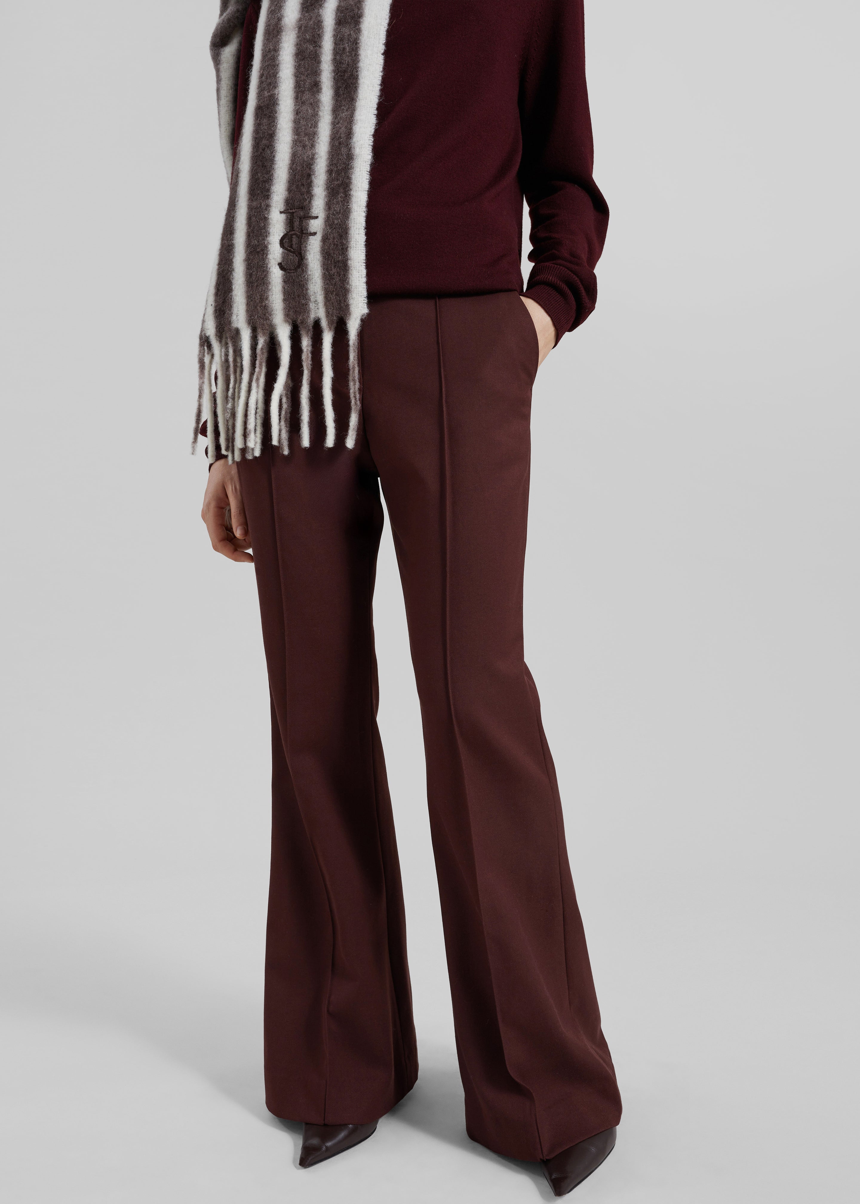 Kvale Pintuck Flared Trousers - Burgundy - 2