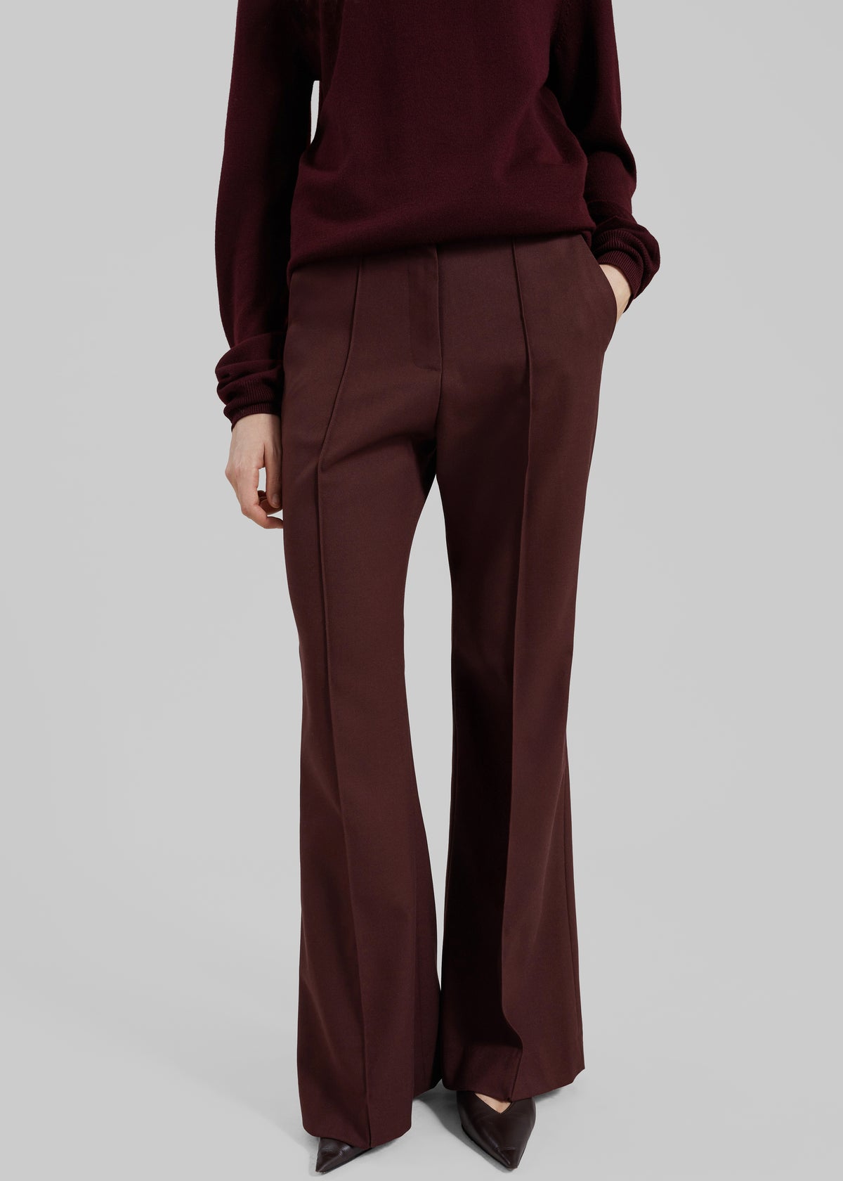 Kvale Pintuck Flared Trousers - Burgundy - 4