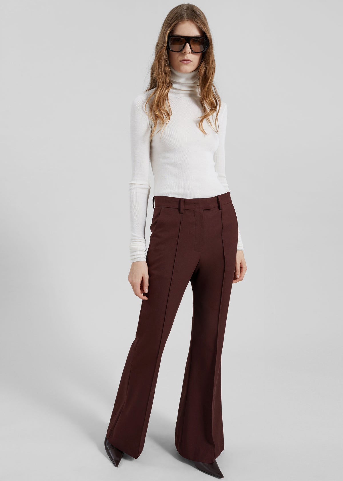 Kvale Pintuck Flared Trousers - Burgundy - 1