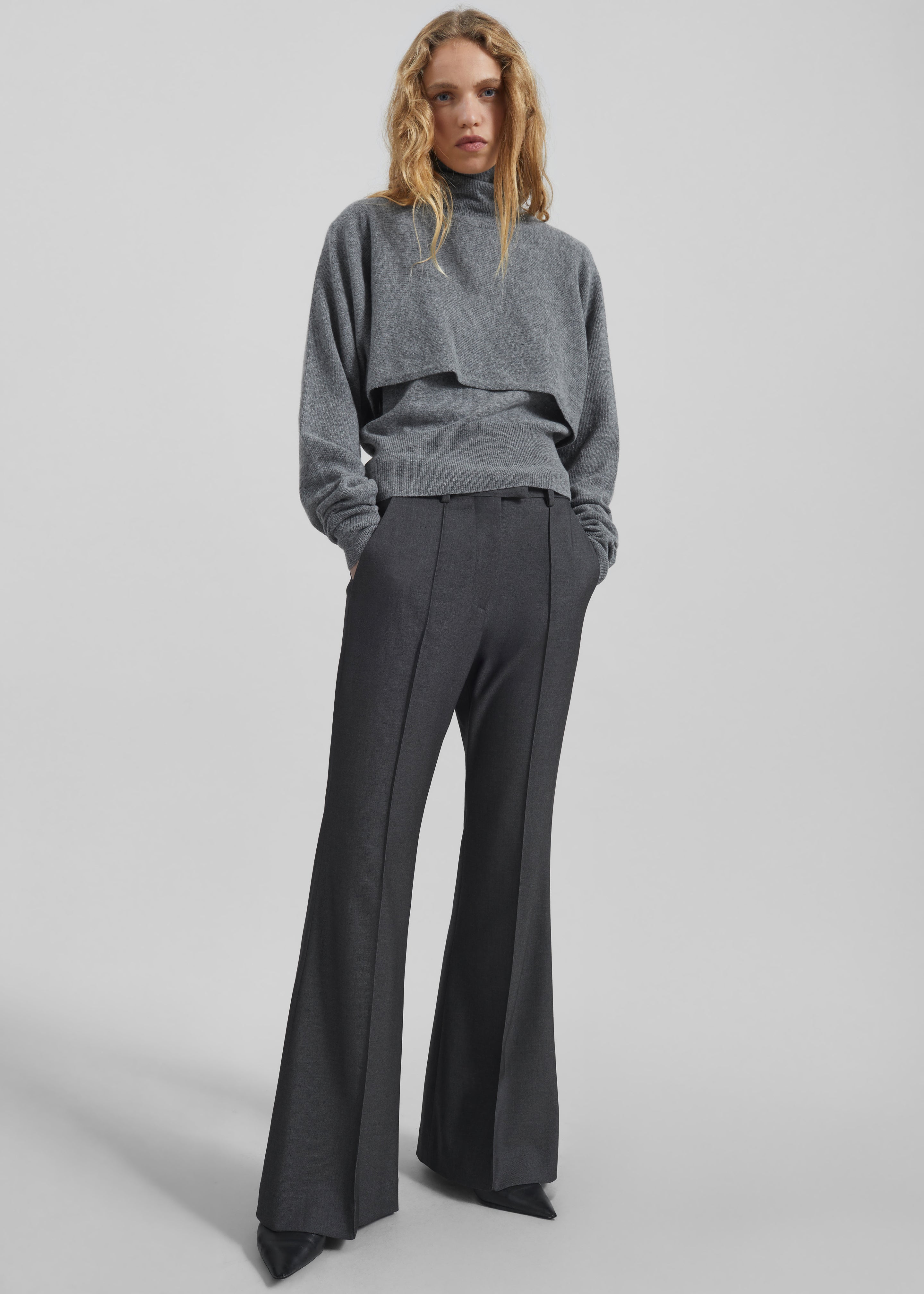 Kvale Pintuck Flared Trousers - Dark Grey – The Frankie Shop