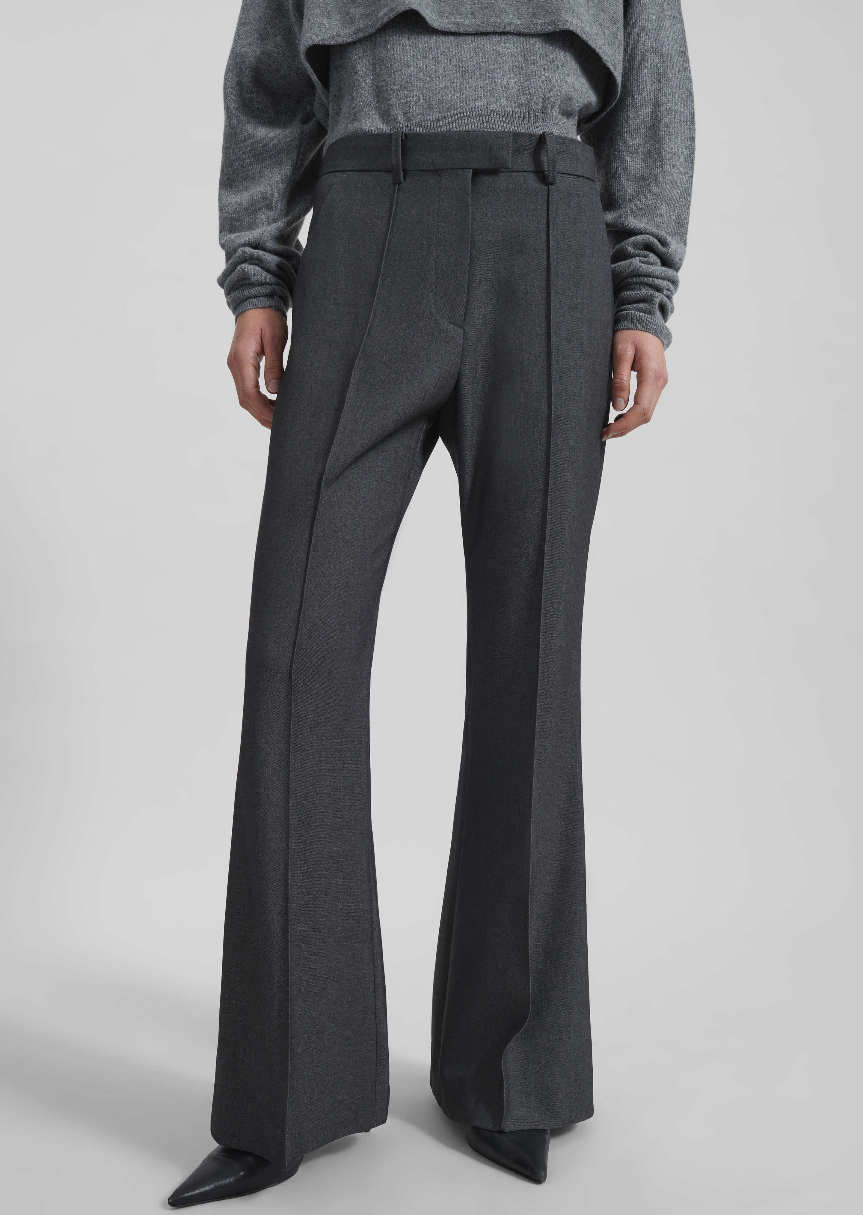 Kvale Pintuck Flared Trousers - Dark Grey - 4