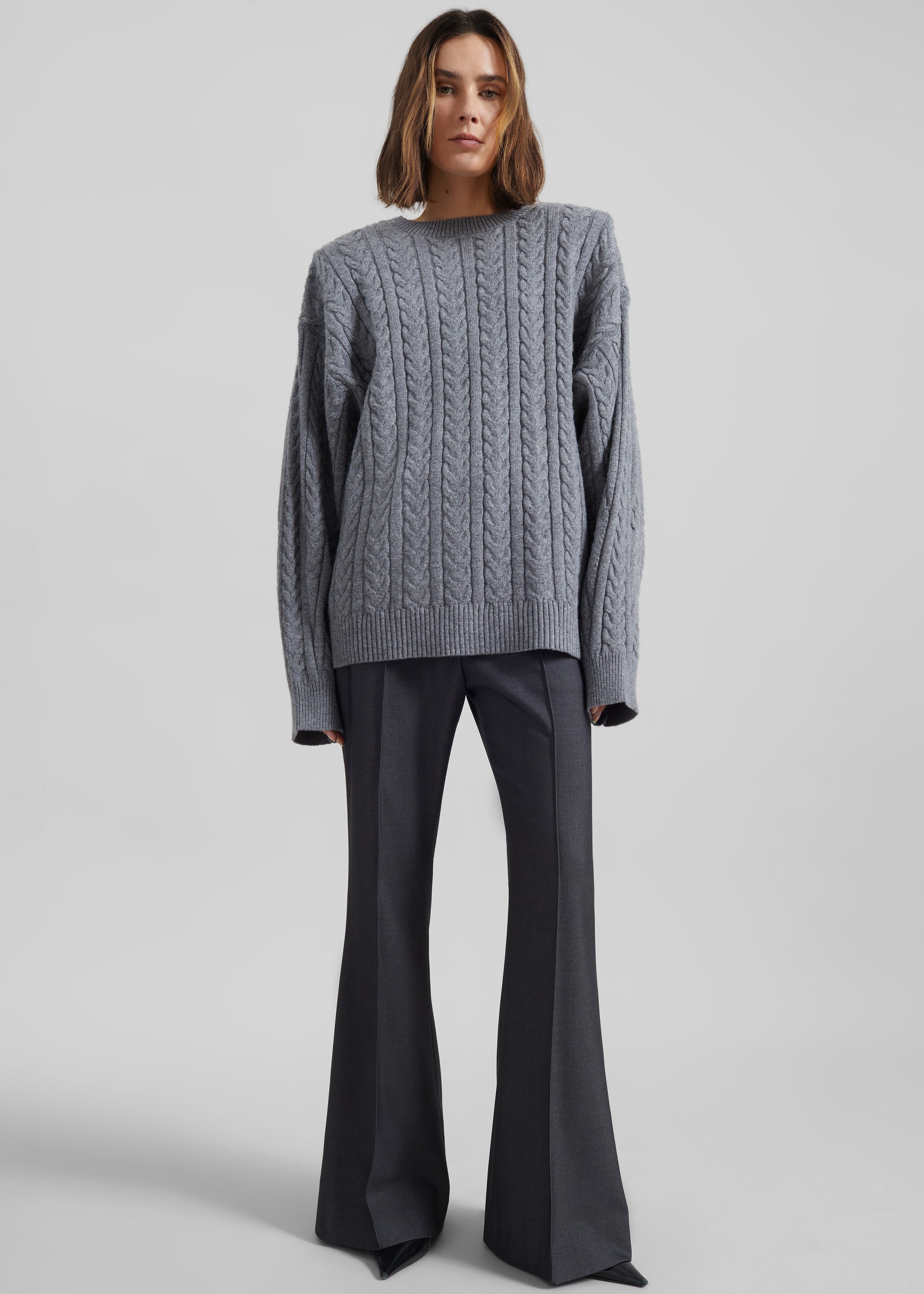 Shop the look image for Kvale Pintuck Flared Trousers - Dark Grey