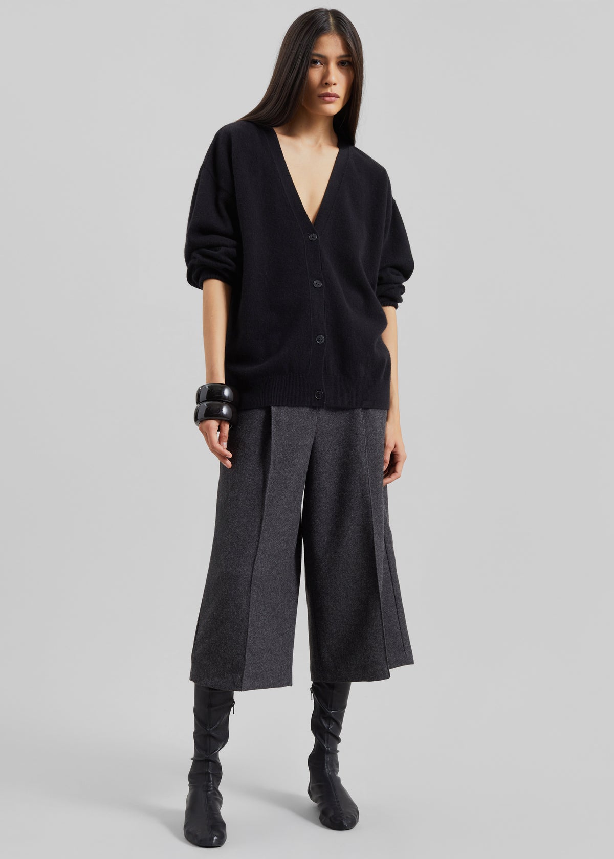 Lachen Double-Sided Wool Cardigan - Black - 2