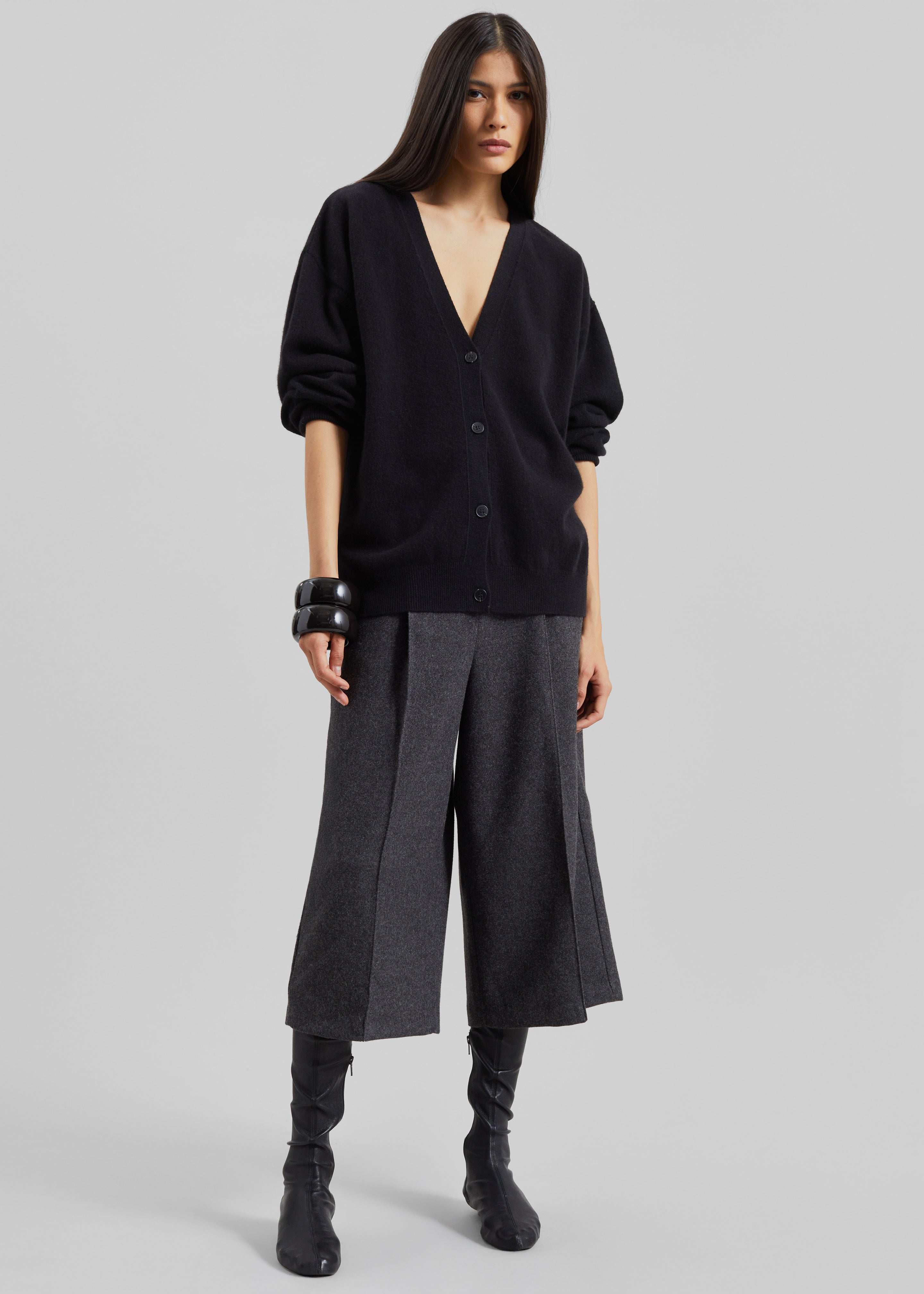 Lachen Double-Sided Wool Cardigan - Black - 2