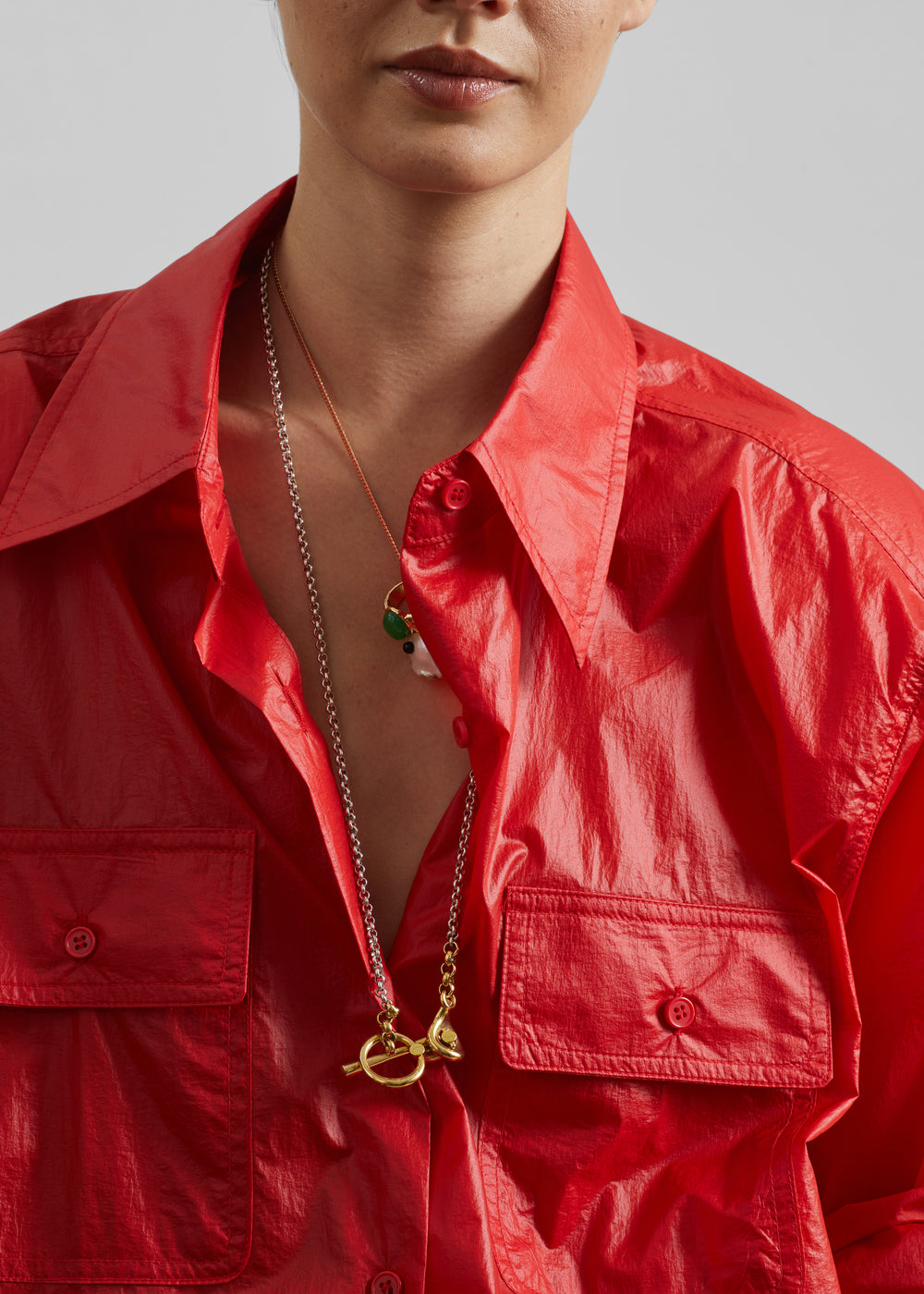 Laconi Lustrous Padded Shirt - Red - 1