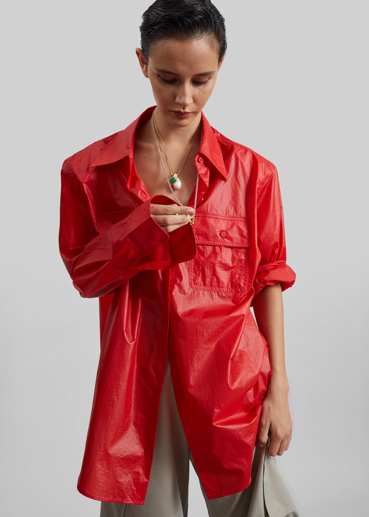 Laconi Lustrous Padded Shirt - Red - 4