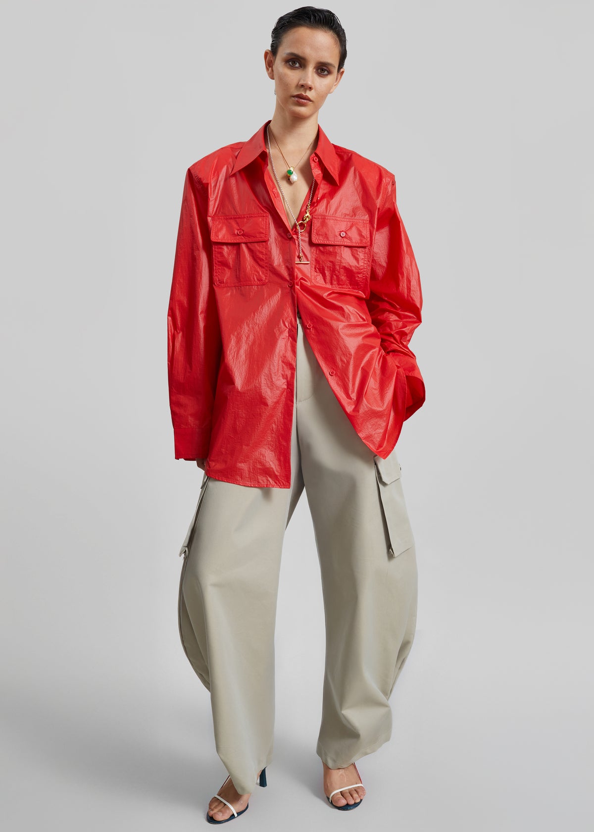 Laconi Lustrous Padded Shirt - Red - 3