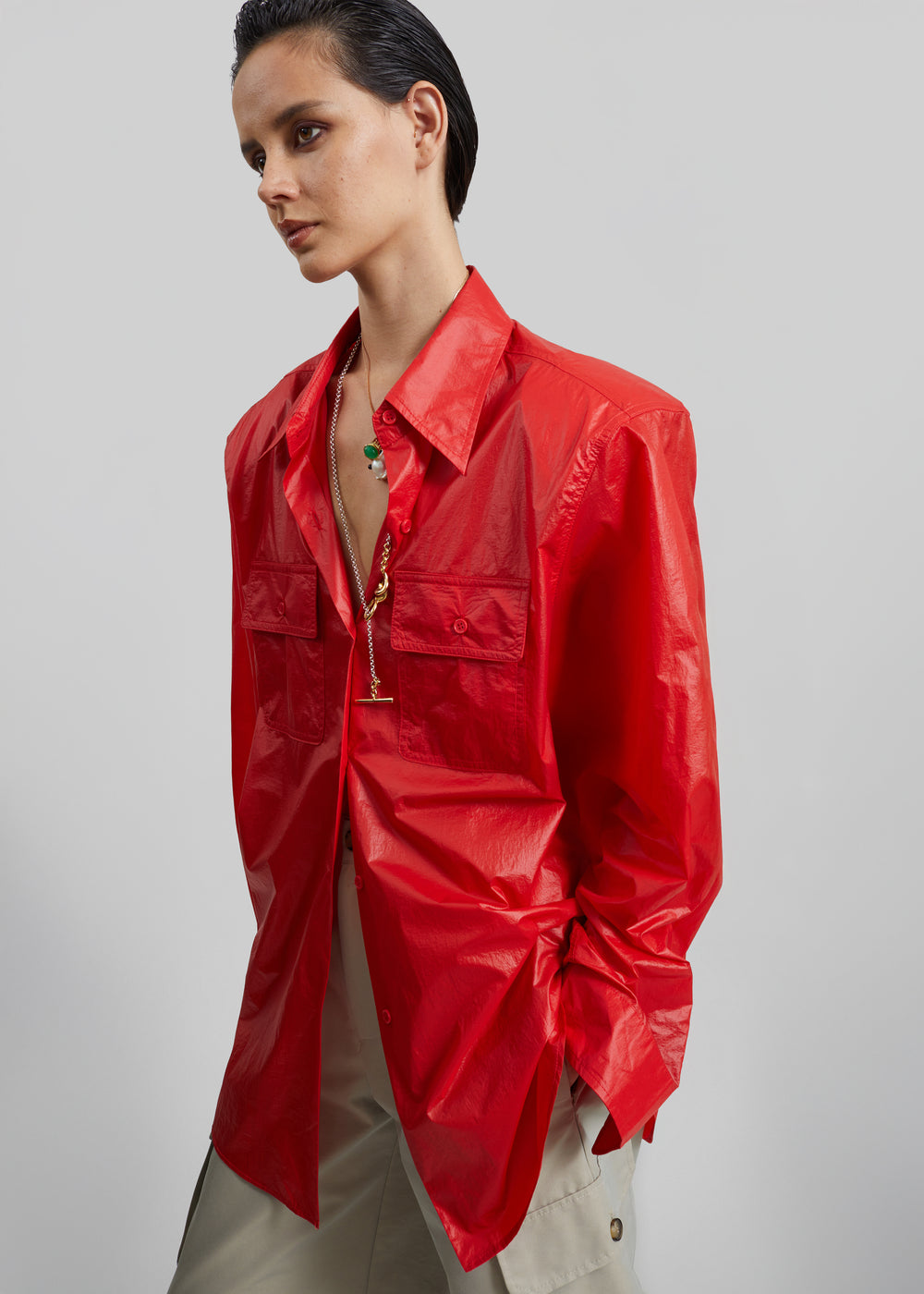 Laconi Lustrous Padded Shirt - Red