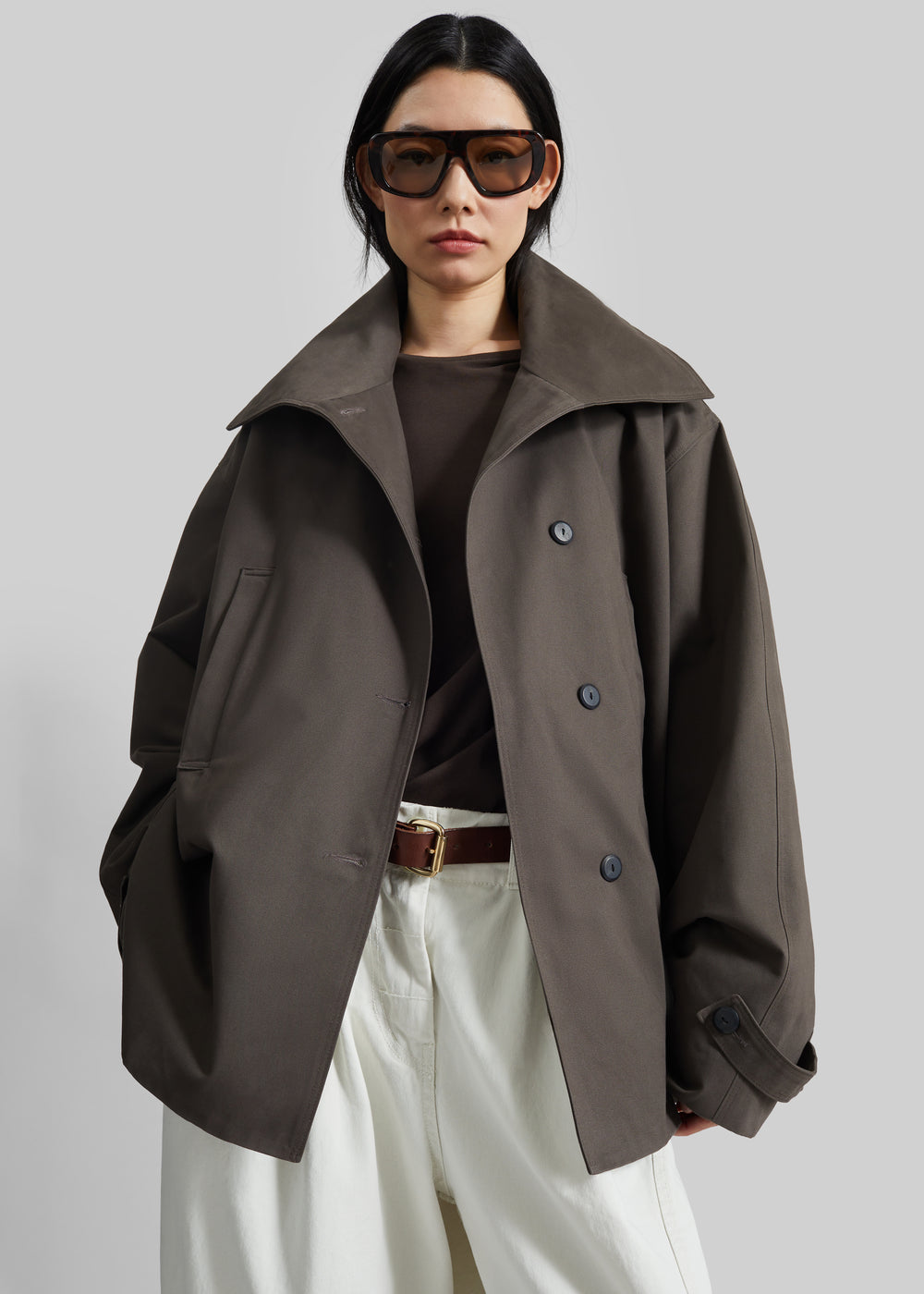 Lahti Belted Short Coat - Brown - 1