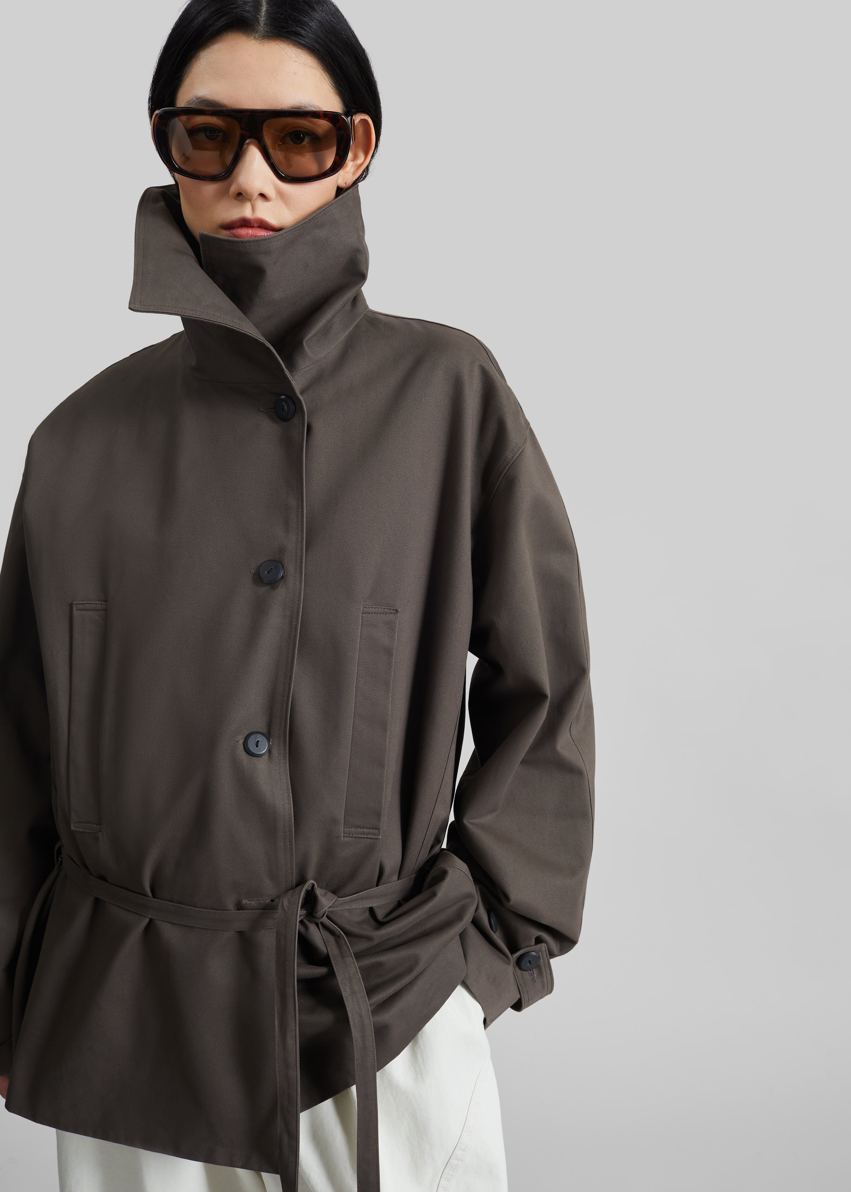 Lahti Belted Short Coat - Brown - 7