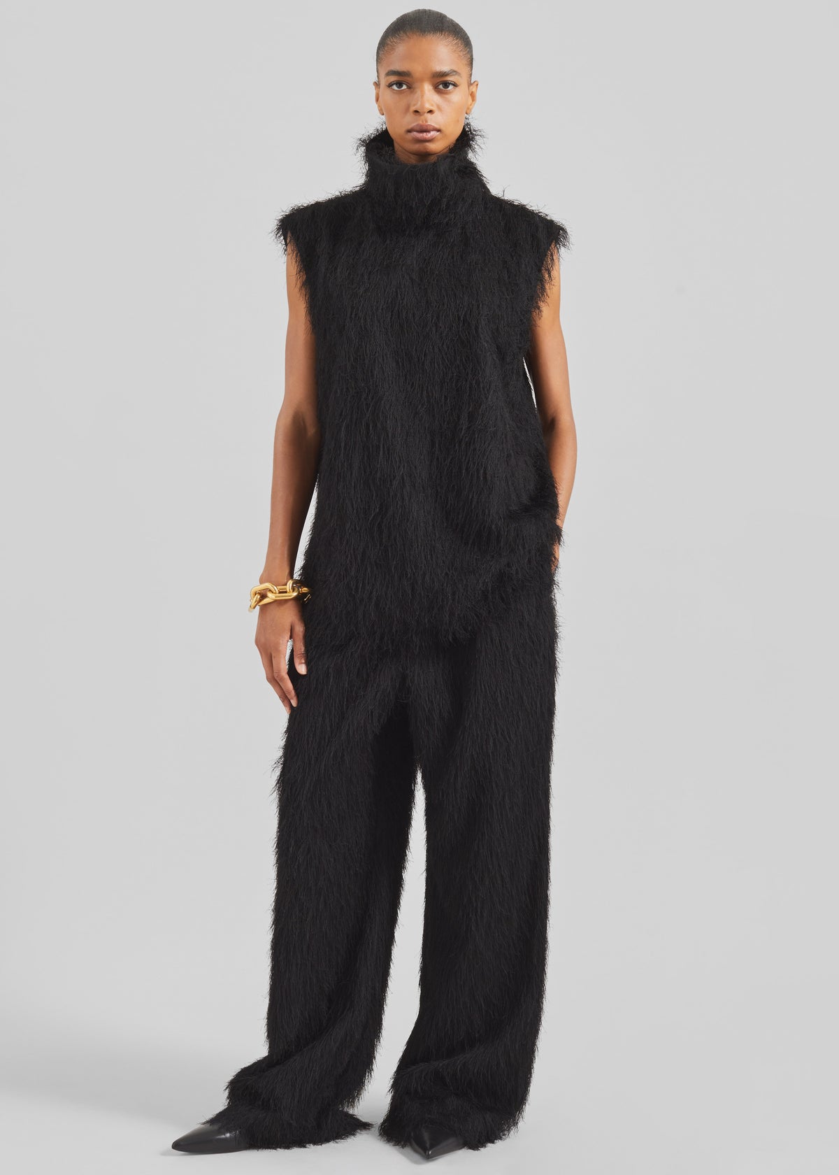 Lancy Fringed Funnel Neck Dress - Black - 2