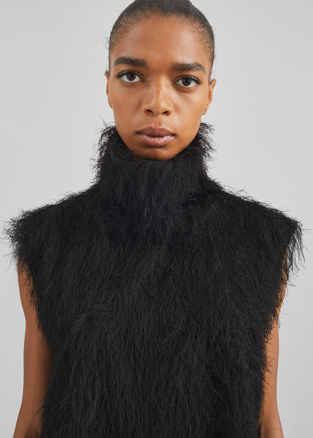 Lancy Fringed Funnel Neck Dress - Black