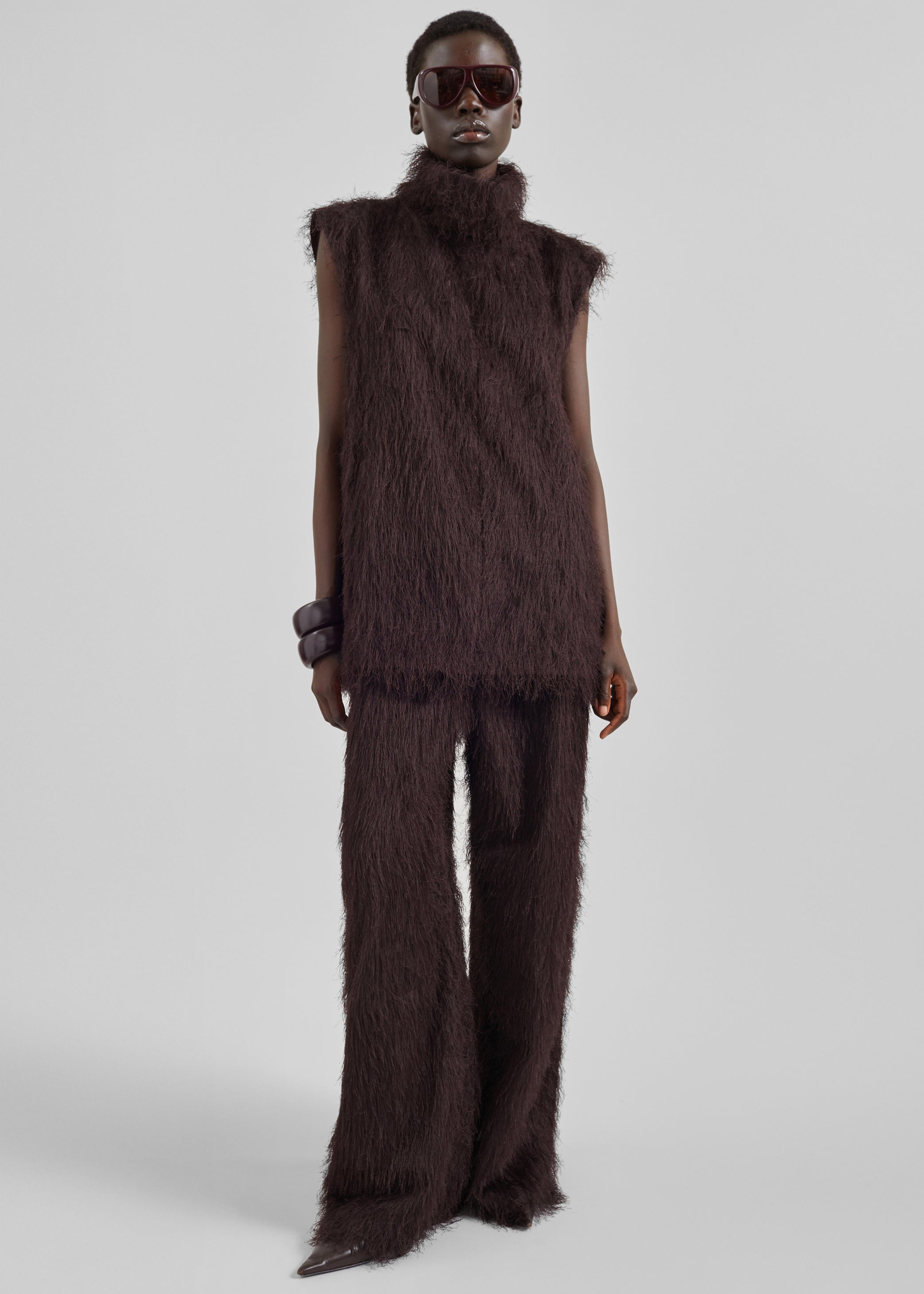 Lancy Fringed Funnel Neck Dress - Dark Brown  The Frankie Shop
