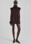 Lancy Fringed Funnel Neck Dress - Dark Brown