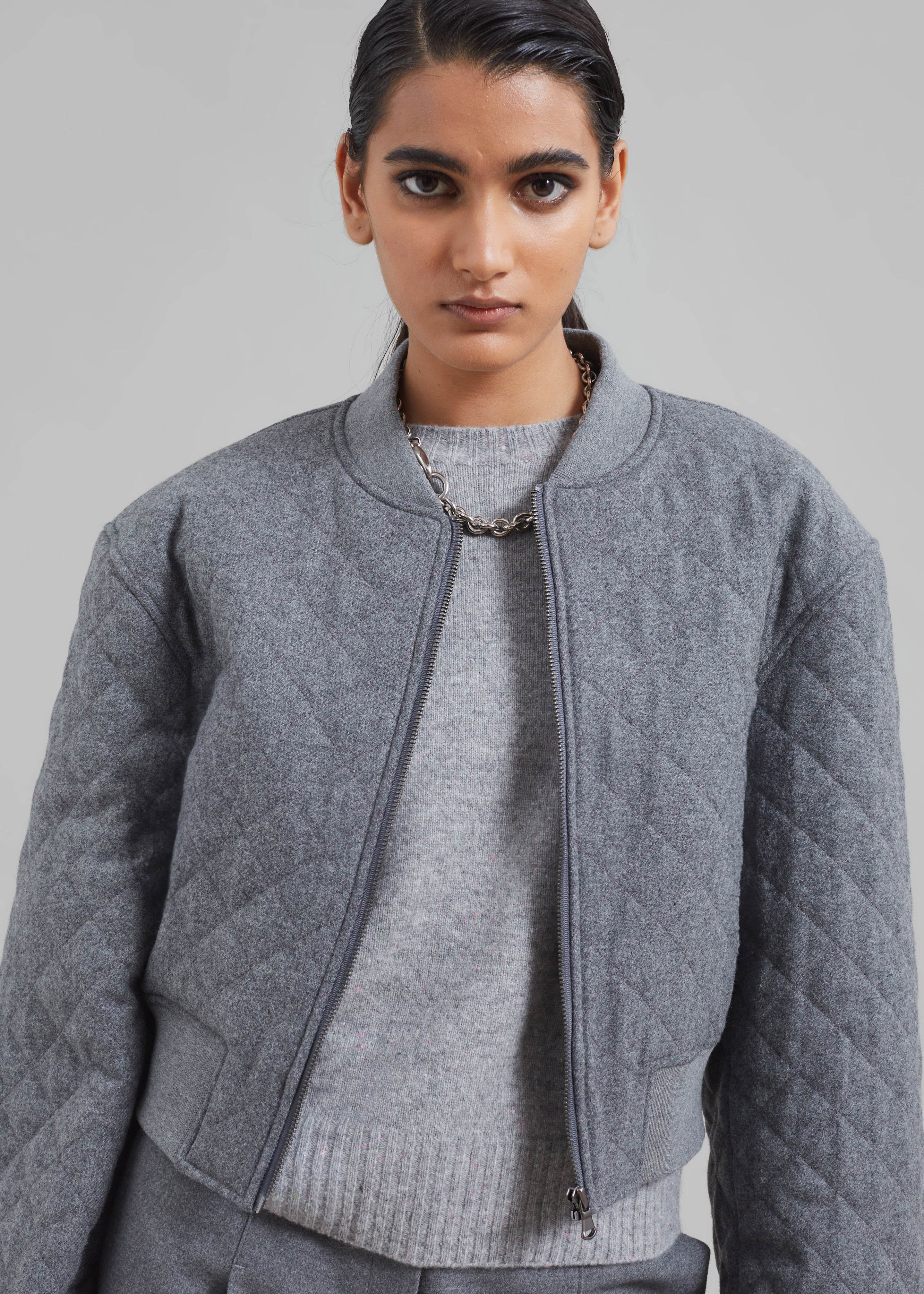 Lani Quilted Wool Bomber - Grey - 6