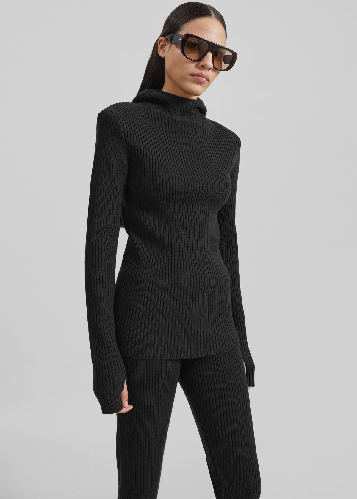 Larice Hooded Knit Top - Black - 5