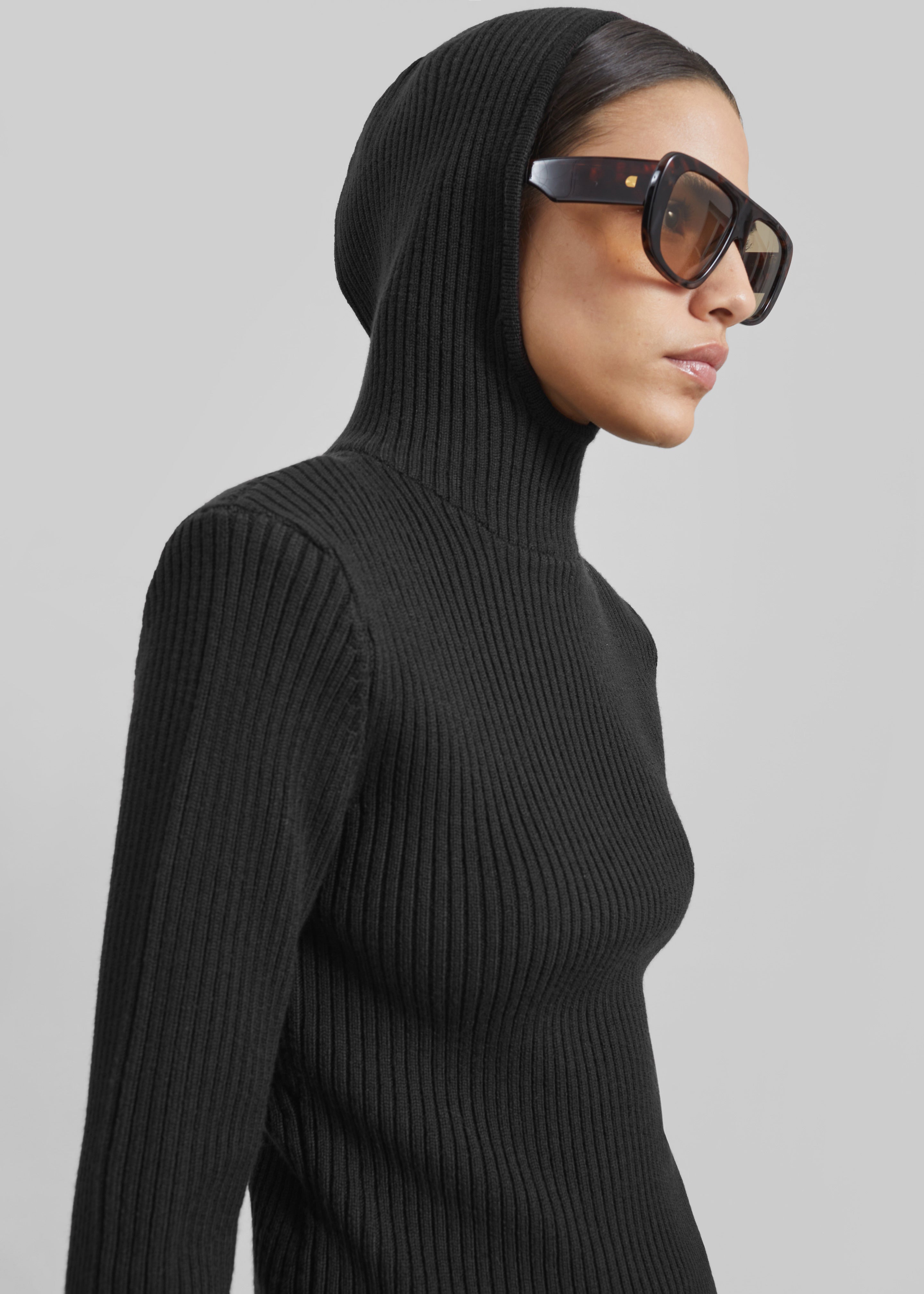Larice Hooded Knit Top - Black - 3