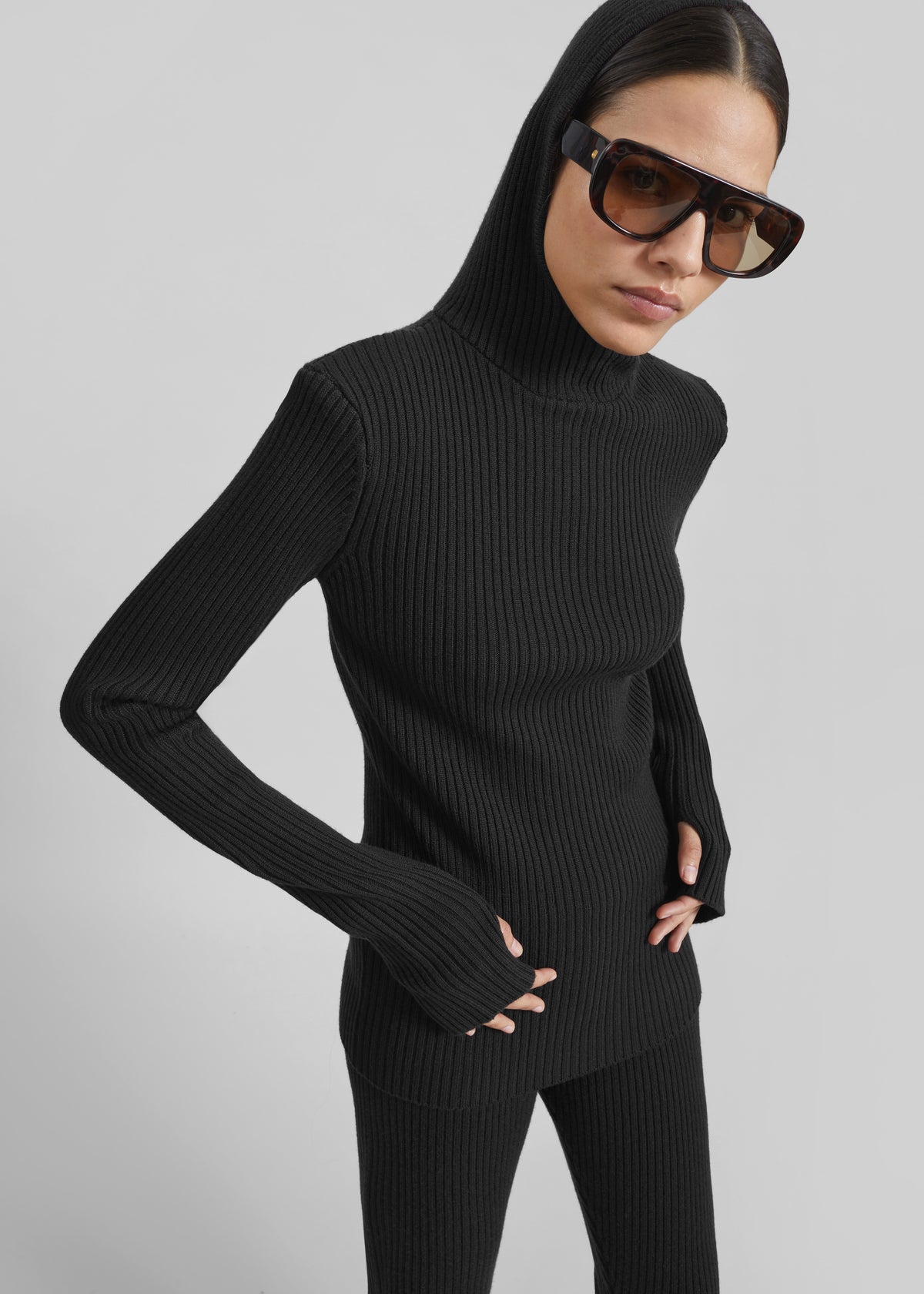Larice Hooded Knit Top - Black - 4