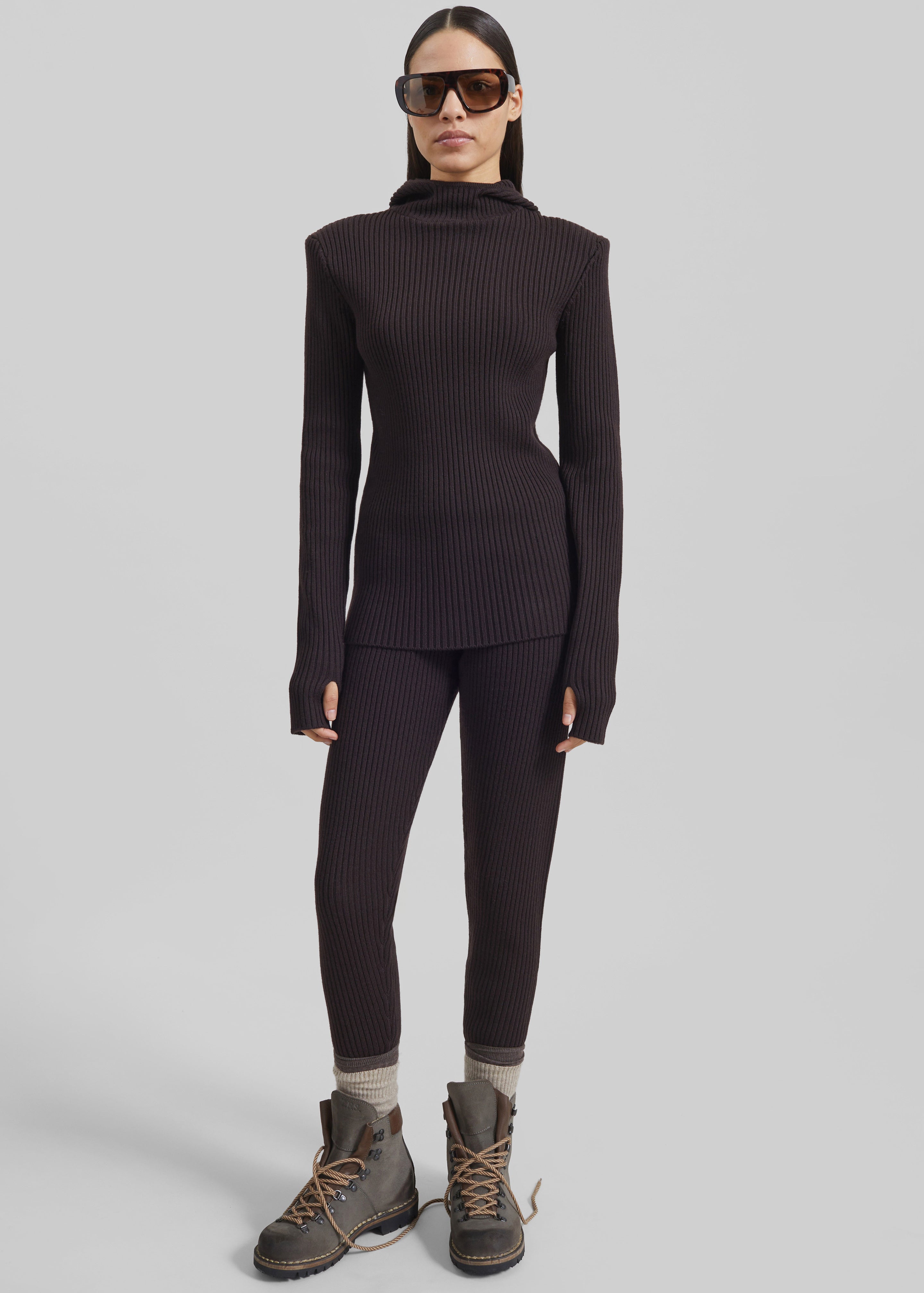 Larice Hooded Knit Top - Brown - 4