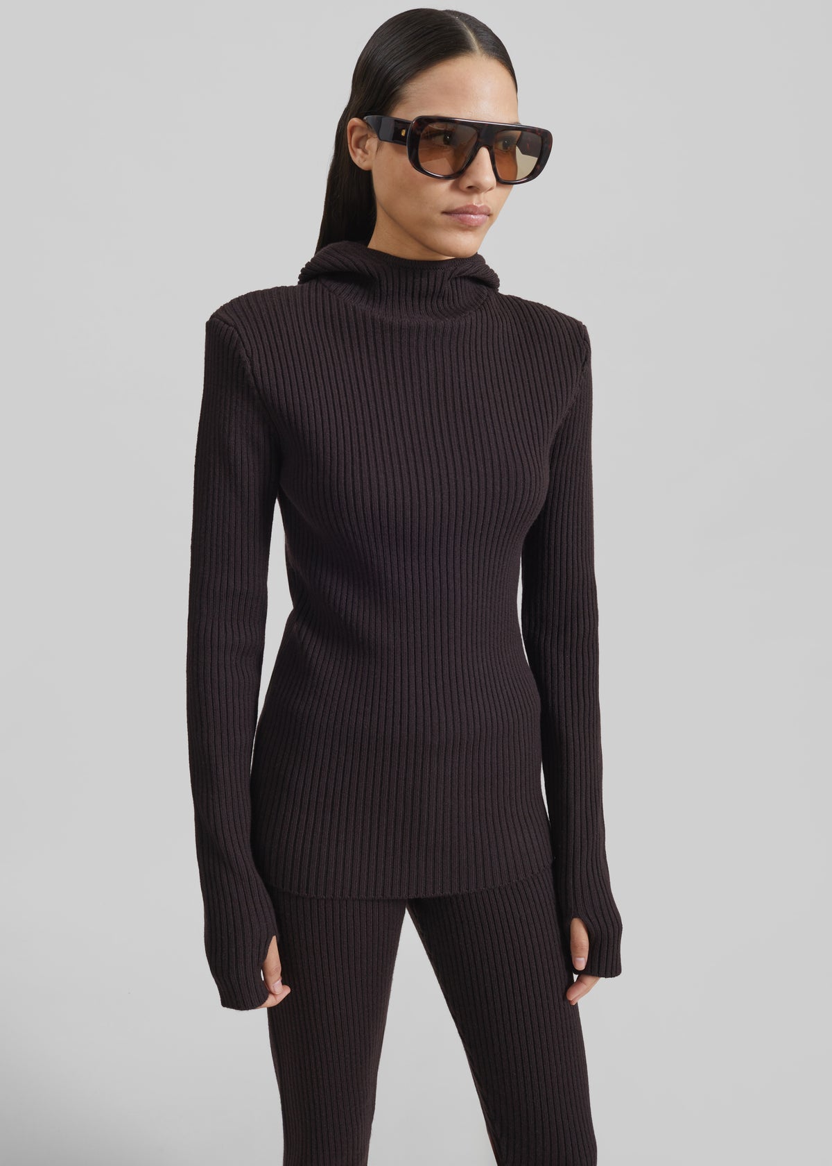 Larice Hooded Knit Top - Brown - 3