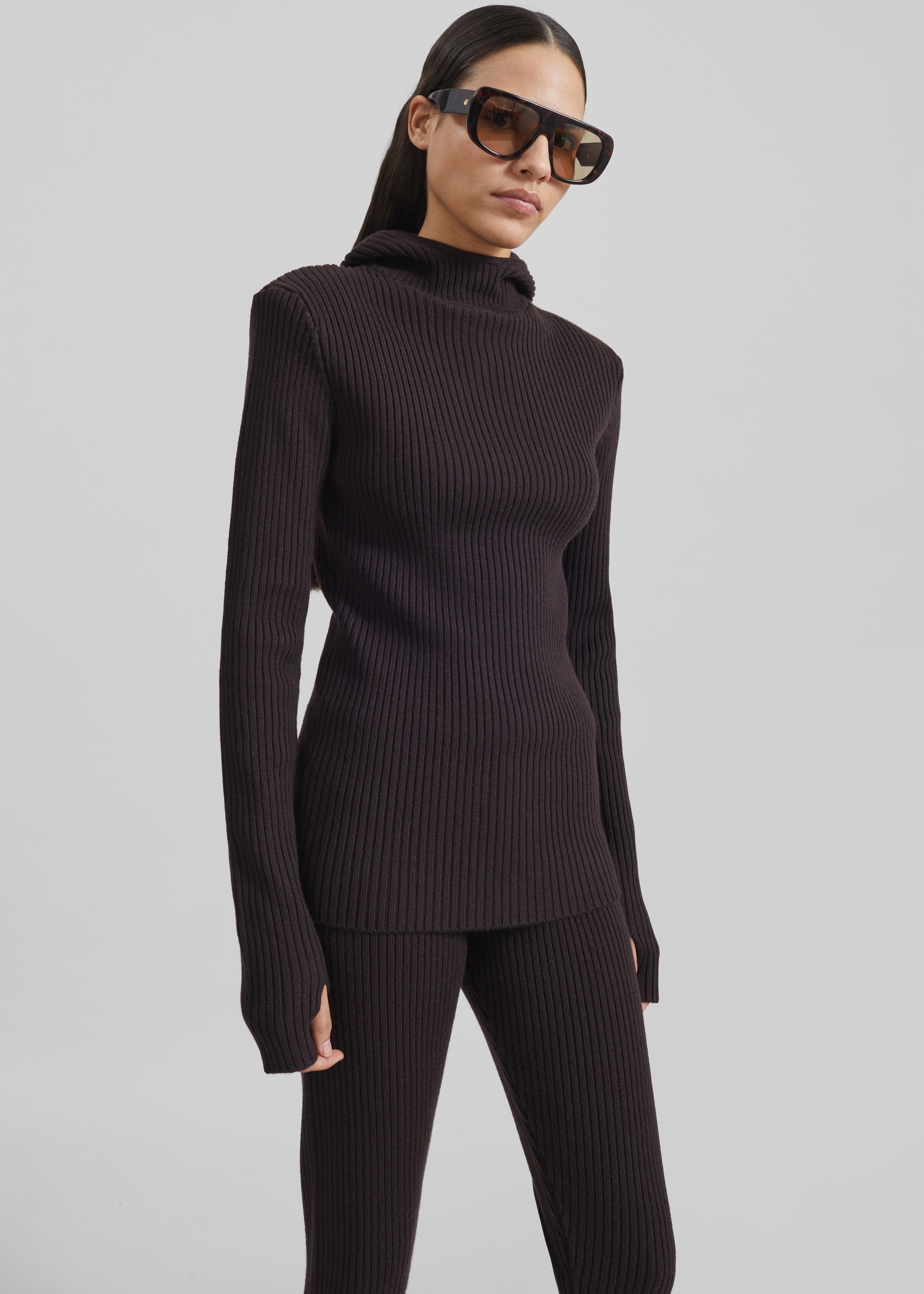 Larice Hooded Knit Top - Brown - 6