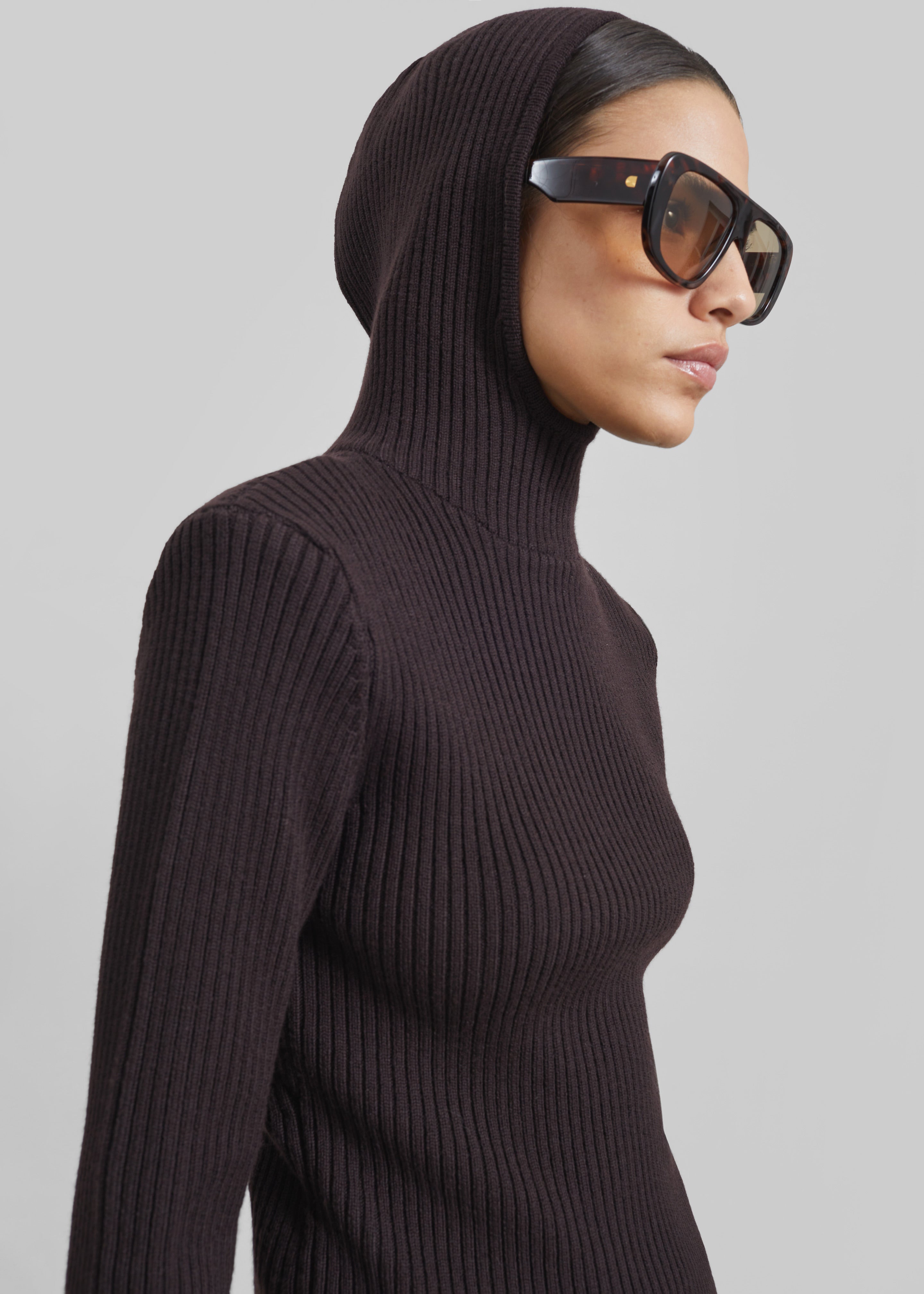 Larice Hooded Knit Top - Brown - 1