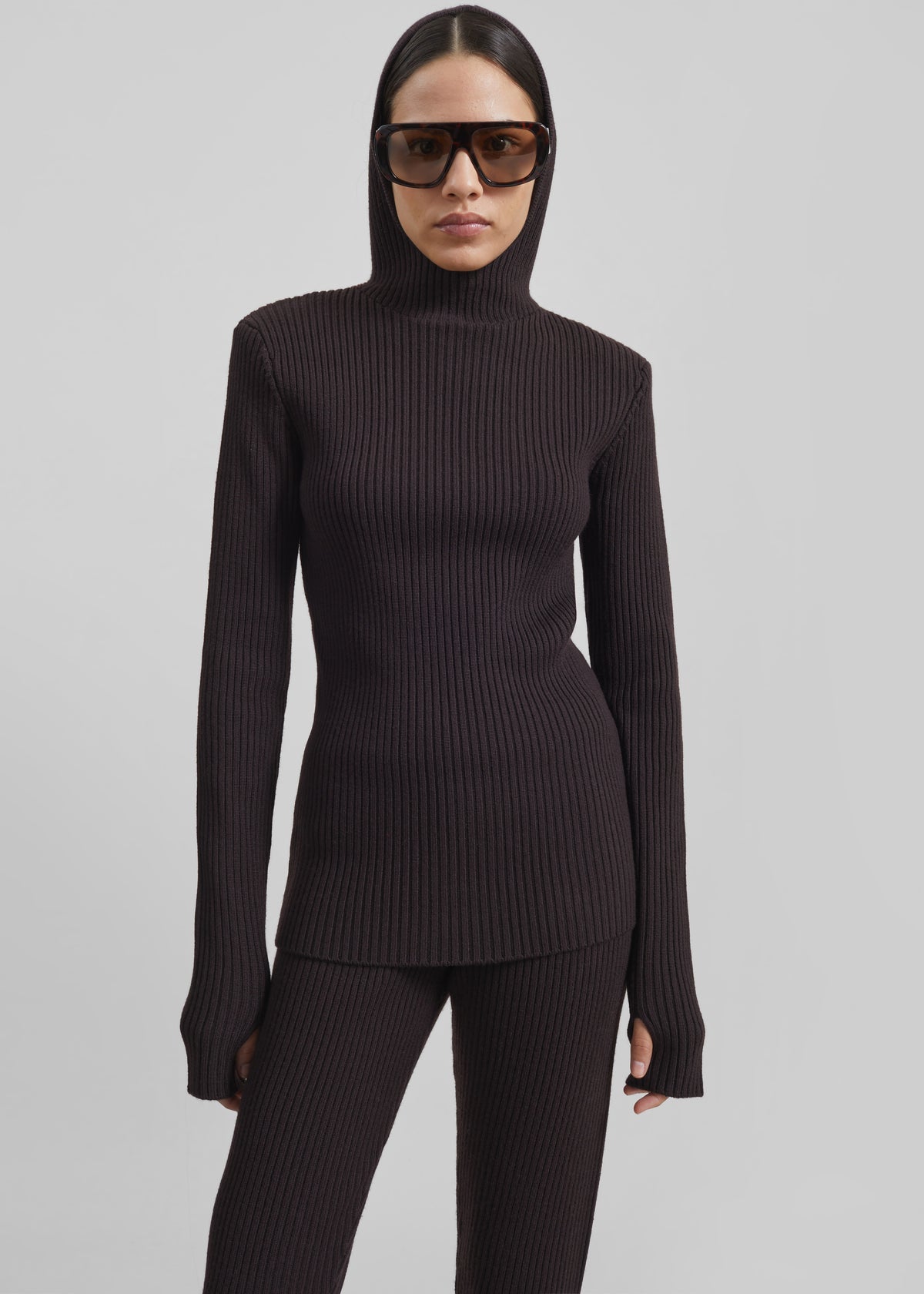 Larice Hooded Knit Top - Brown - 7